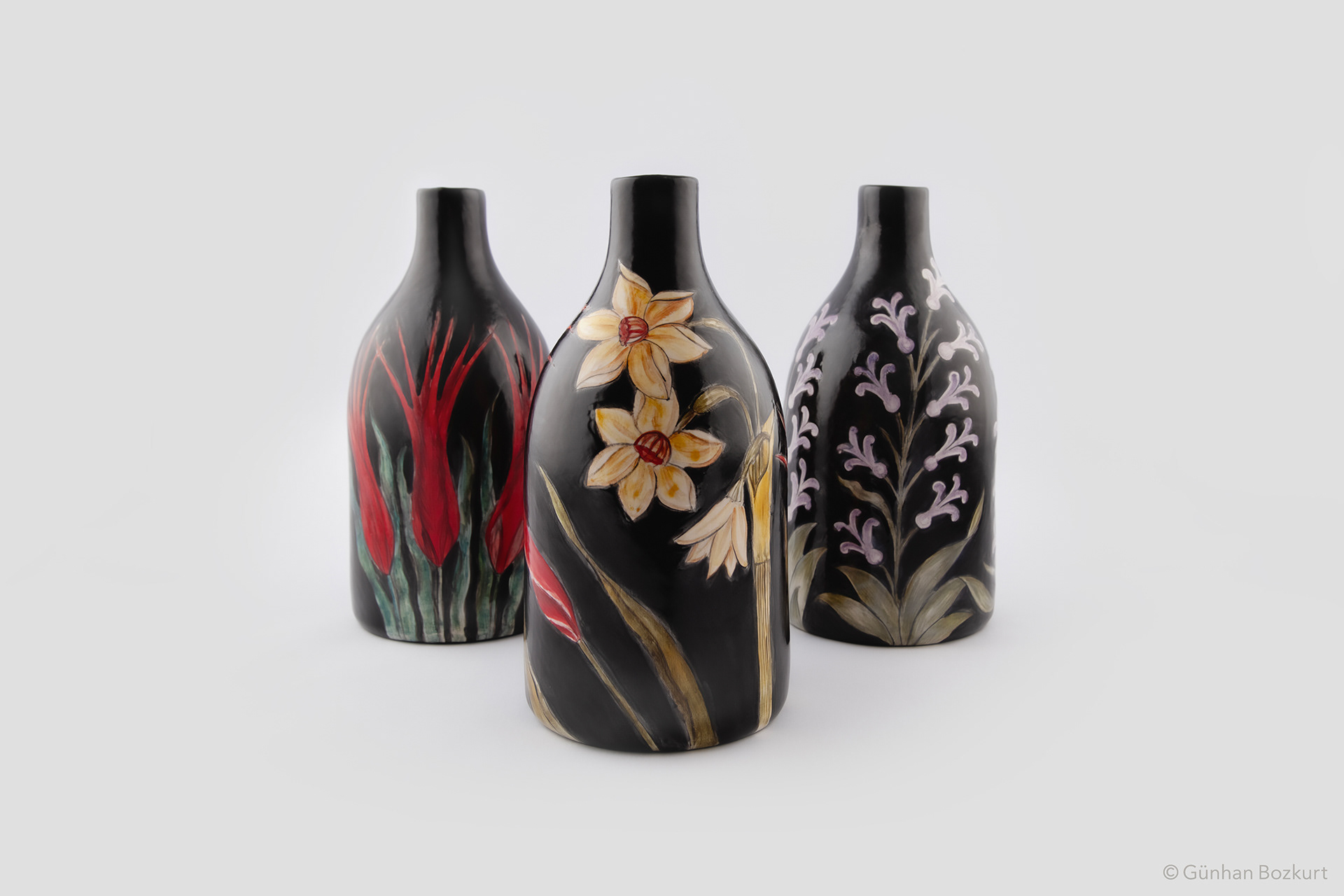 Blooms in the Dark / ceramic bottles, each h. 25 cm