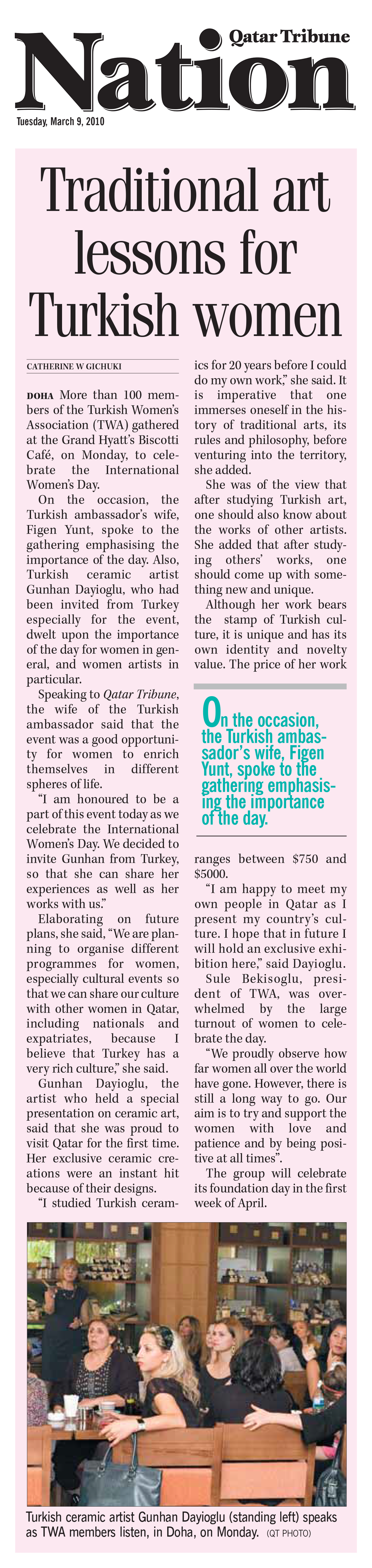 Qatar Tribune Nation, March 9, 2010 – (Qatari daily newspaper)