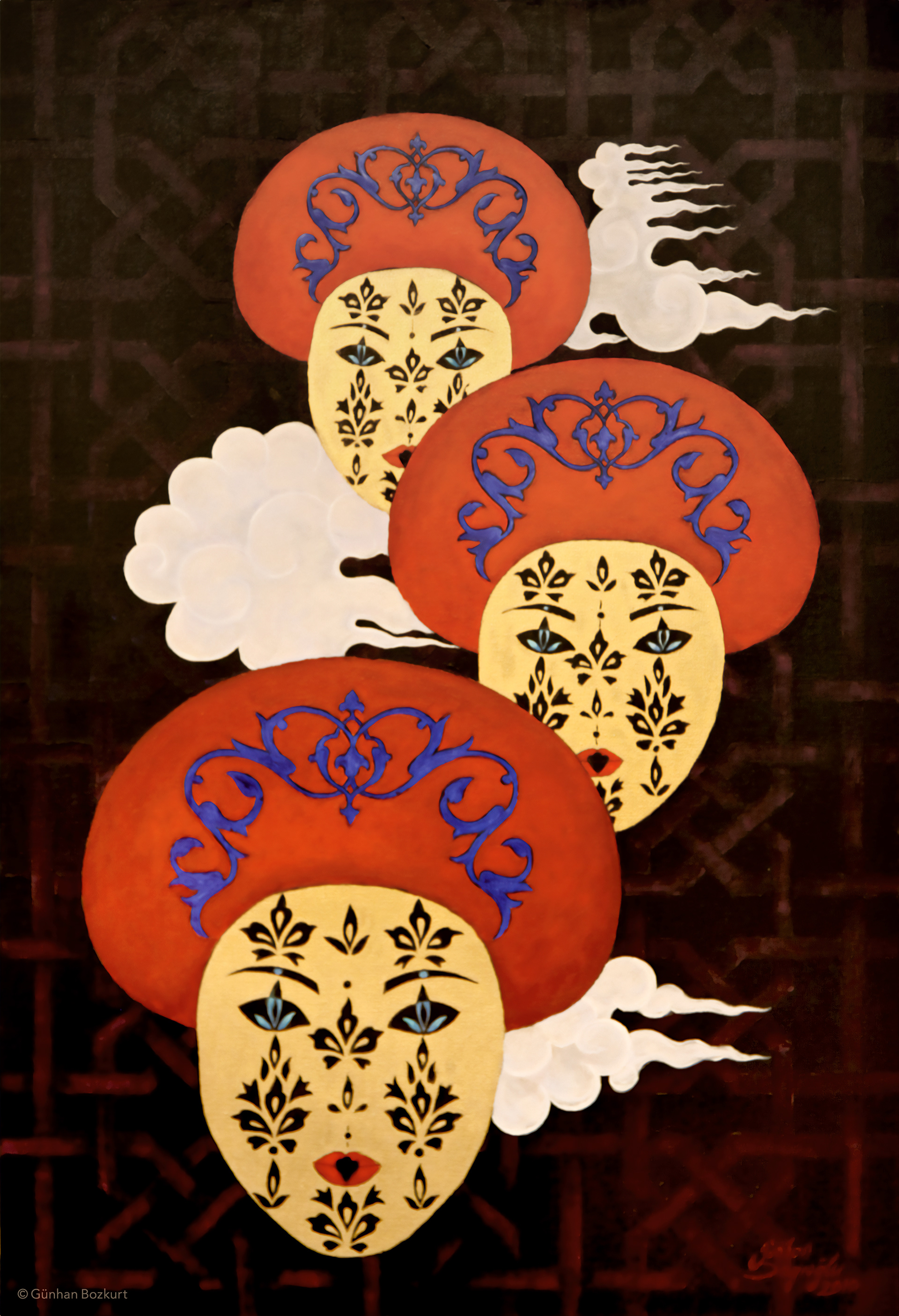 Three Sultans / acrylic and gold on canvas, 60 x 90 cm
