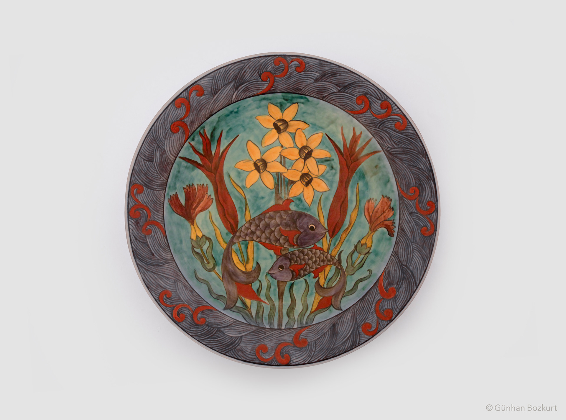 Fish Pond in Hasbahce / ceramic plate, Ø 40 cm
