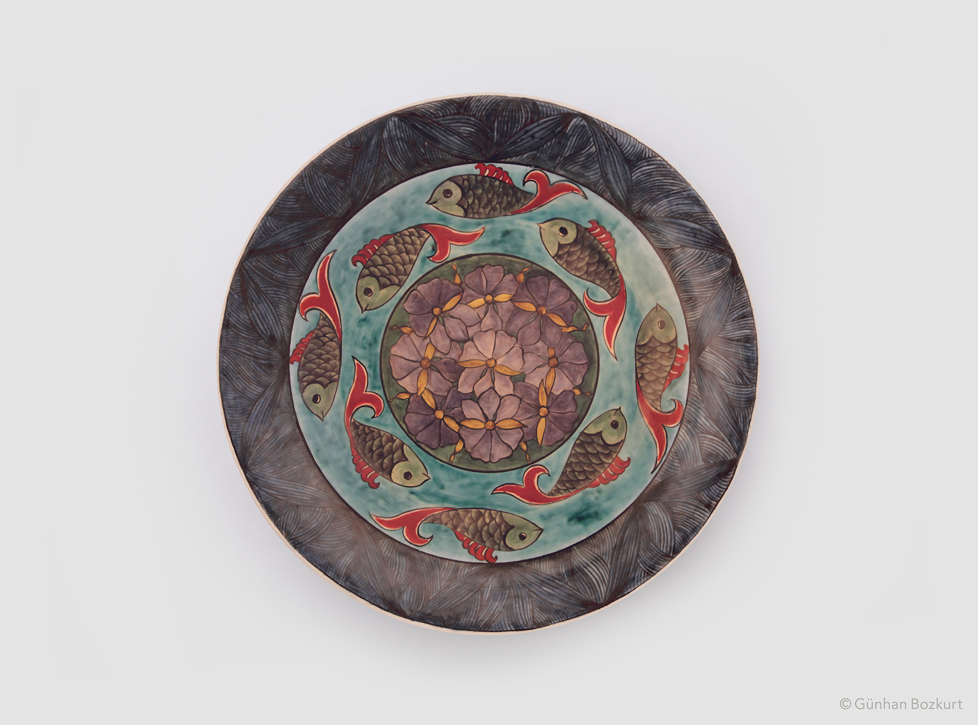 Fishes with Irises / ceramic plate, Ø 40 cm