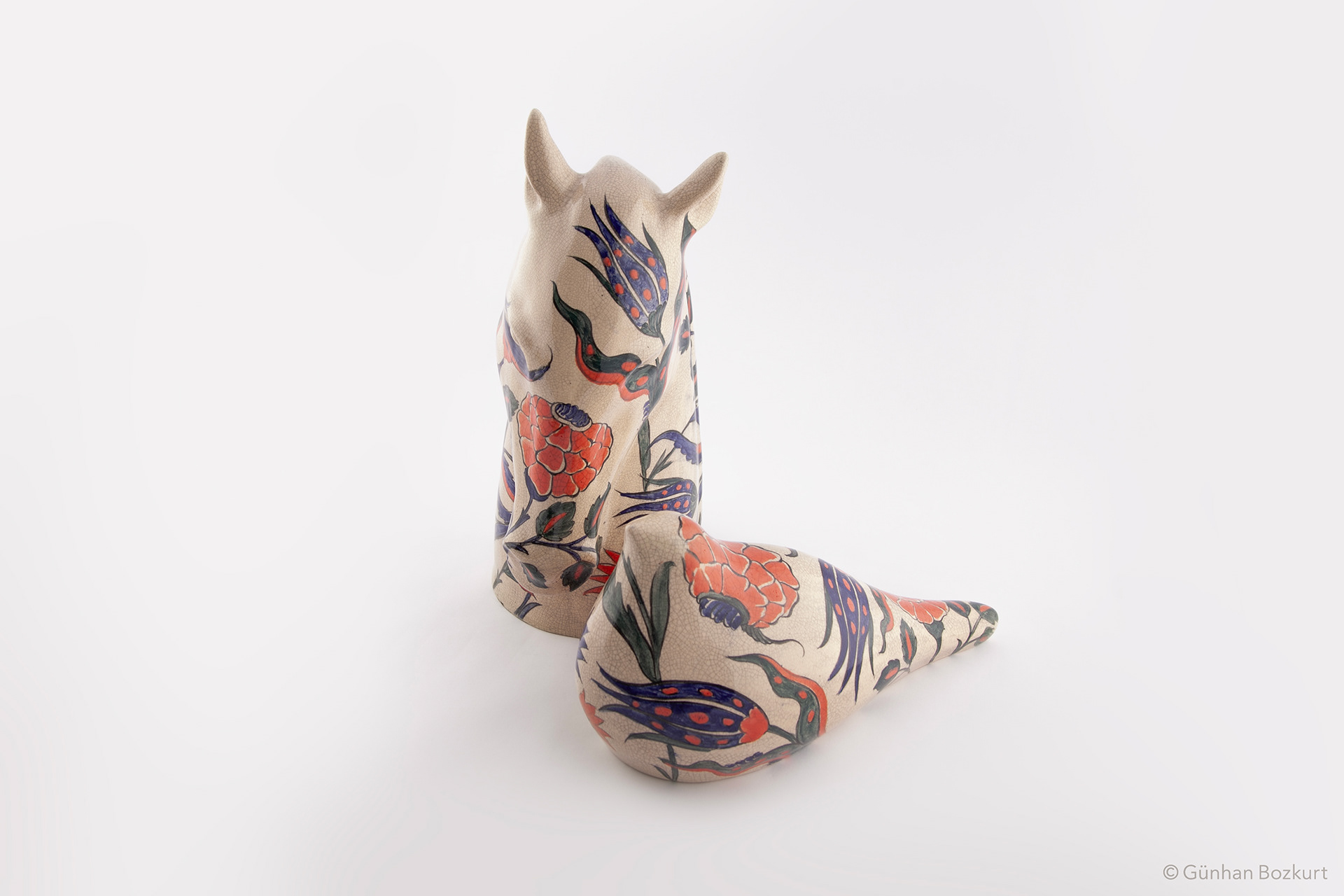 Horse and Bird / ceramic sculptures / horse h. 31 cm, w. 16 cm / bird h. 15 cm, w. 30 cm