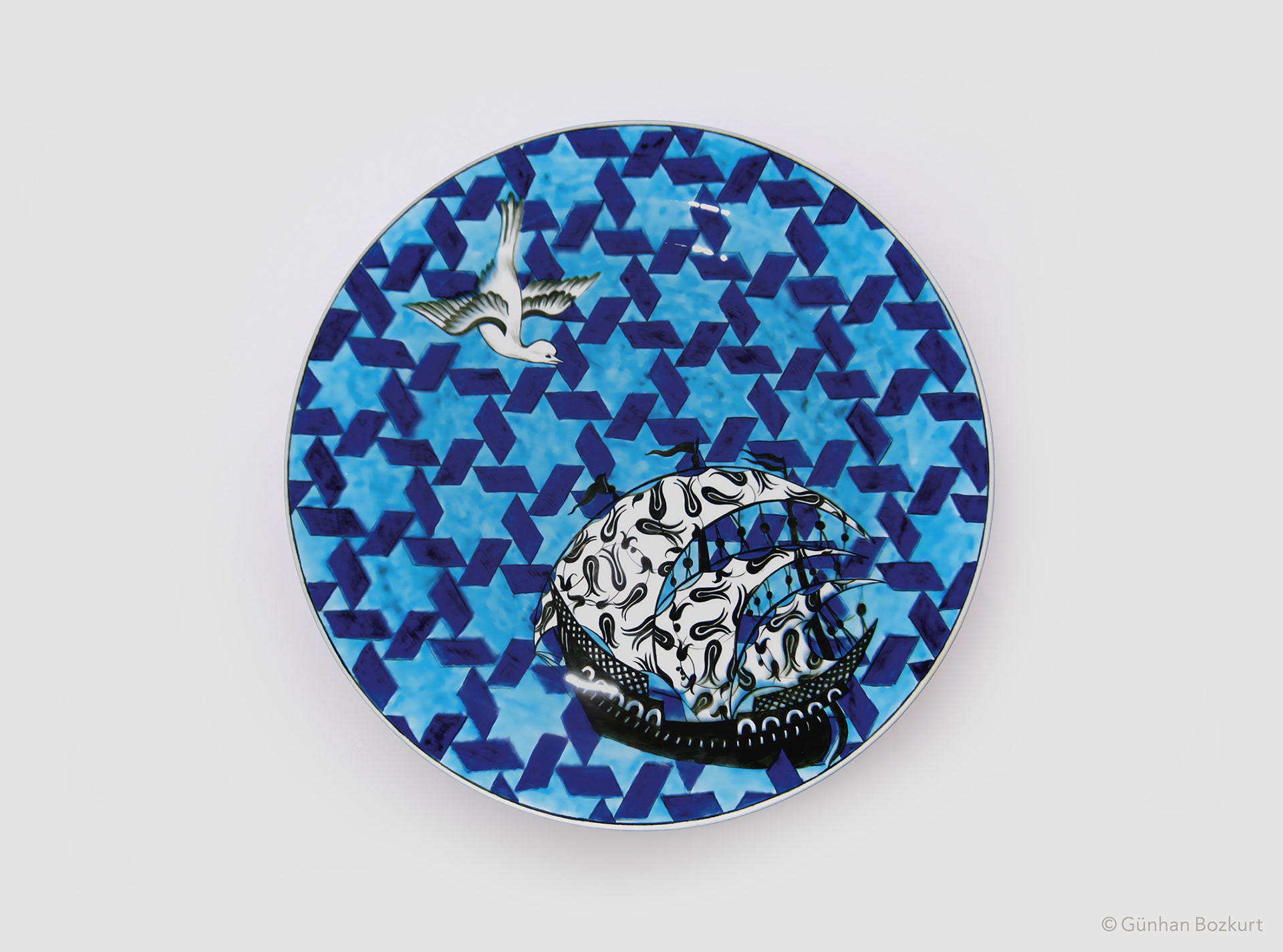 A Galleon in Turquoise Waters / ceramic plate, Ø 60 cm