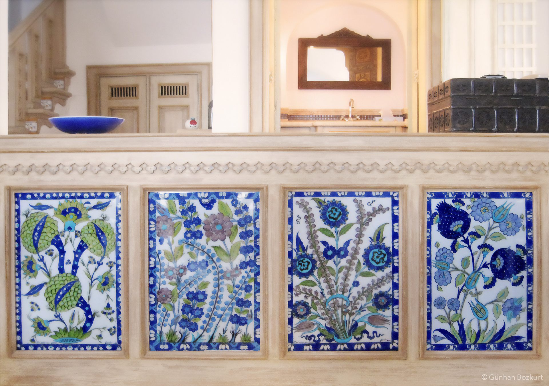 Quartz tiles handcrafted by Gunhan Bozkurt, installed in a private residence in Bodrum designed by architect Gulay Tezer.