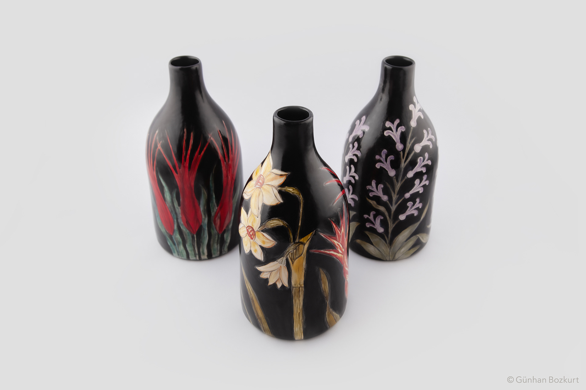 Blooms in the Dark / ceramic bottles, each h. 25 cm