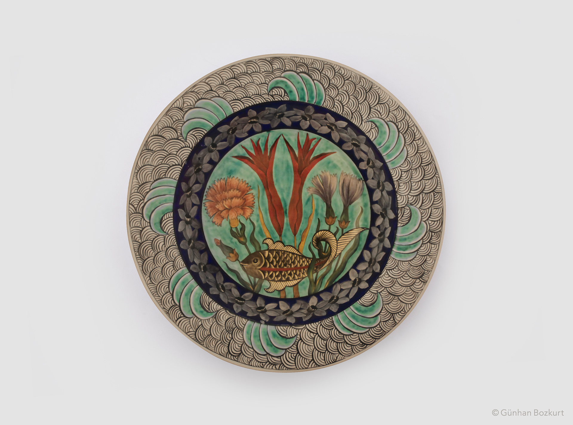 Fish Pond in Hasbahce / ceramic plate, Ø 40 cm