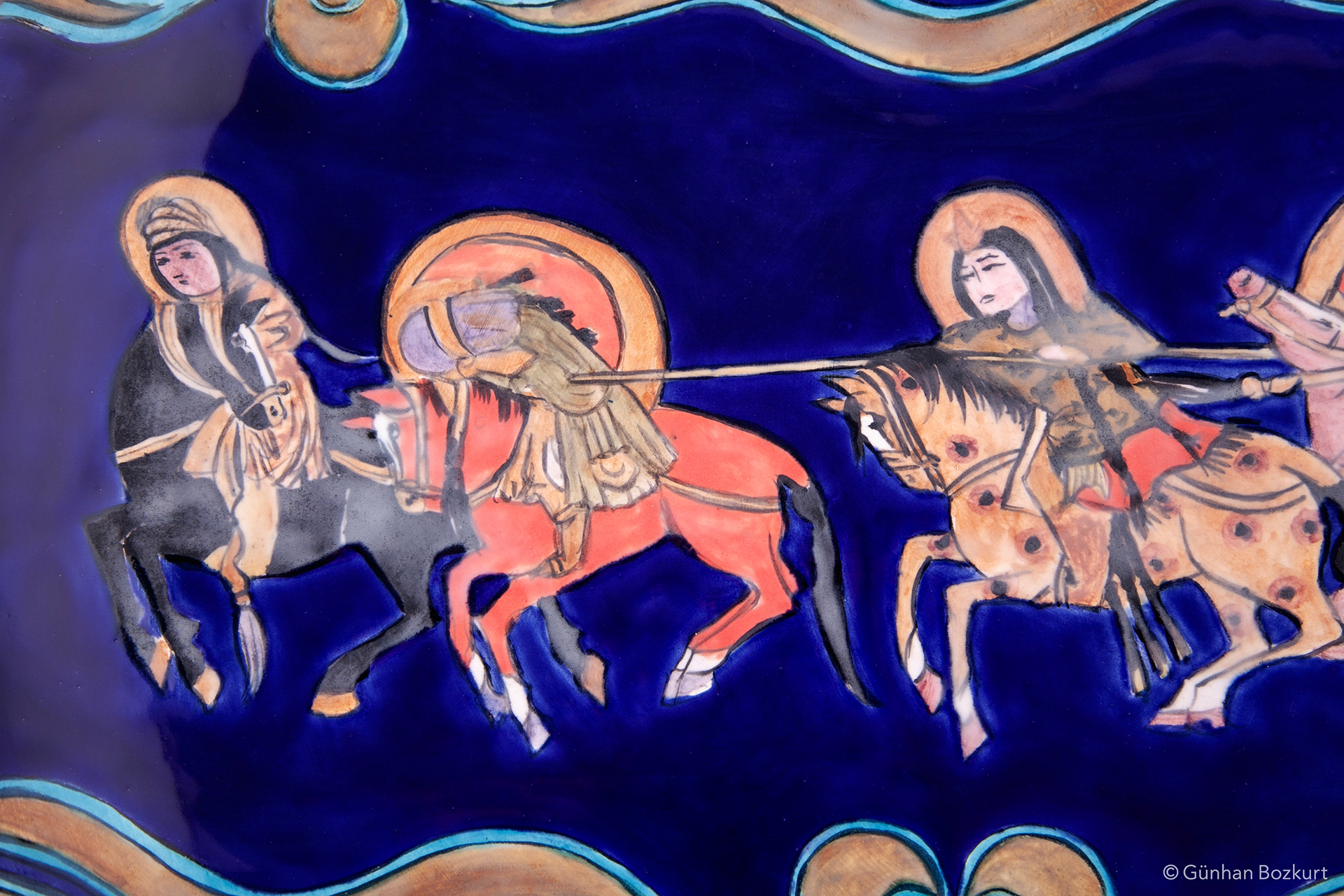 Detail from "Varka & Golshah: The Cavalry" / ceramic plate, Ø 40 cm