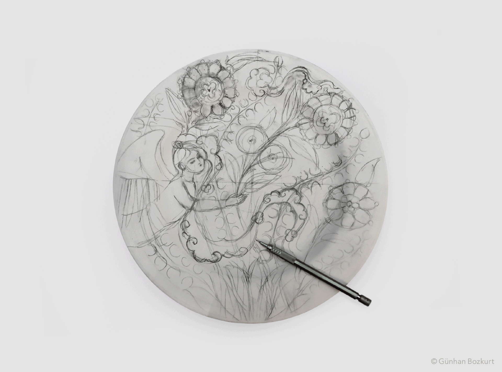 Angel (process) / ceramic plate, Ø 30 cm