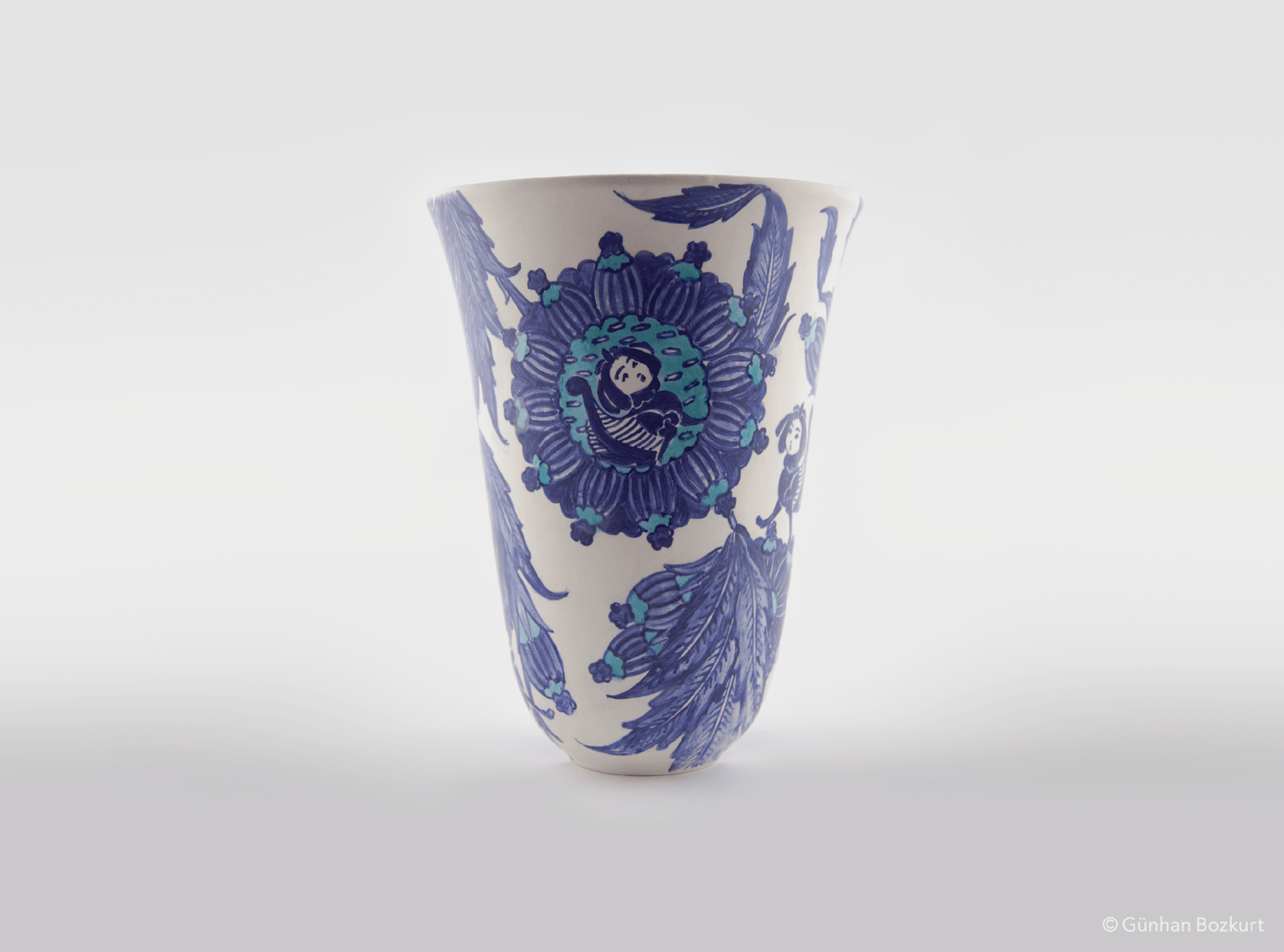 Blue-White Sirens / ceramic vase, Ø 15 cm, h. 28 cm
