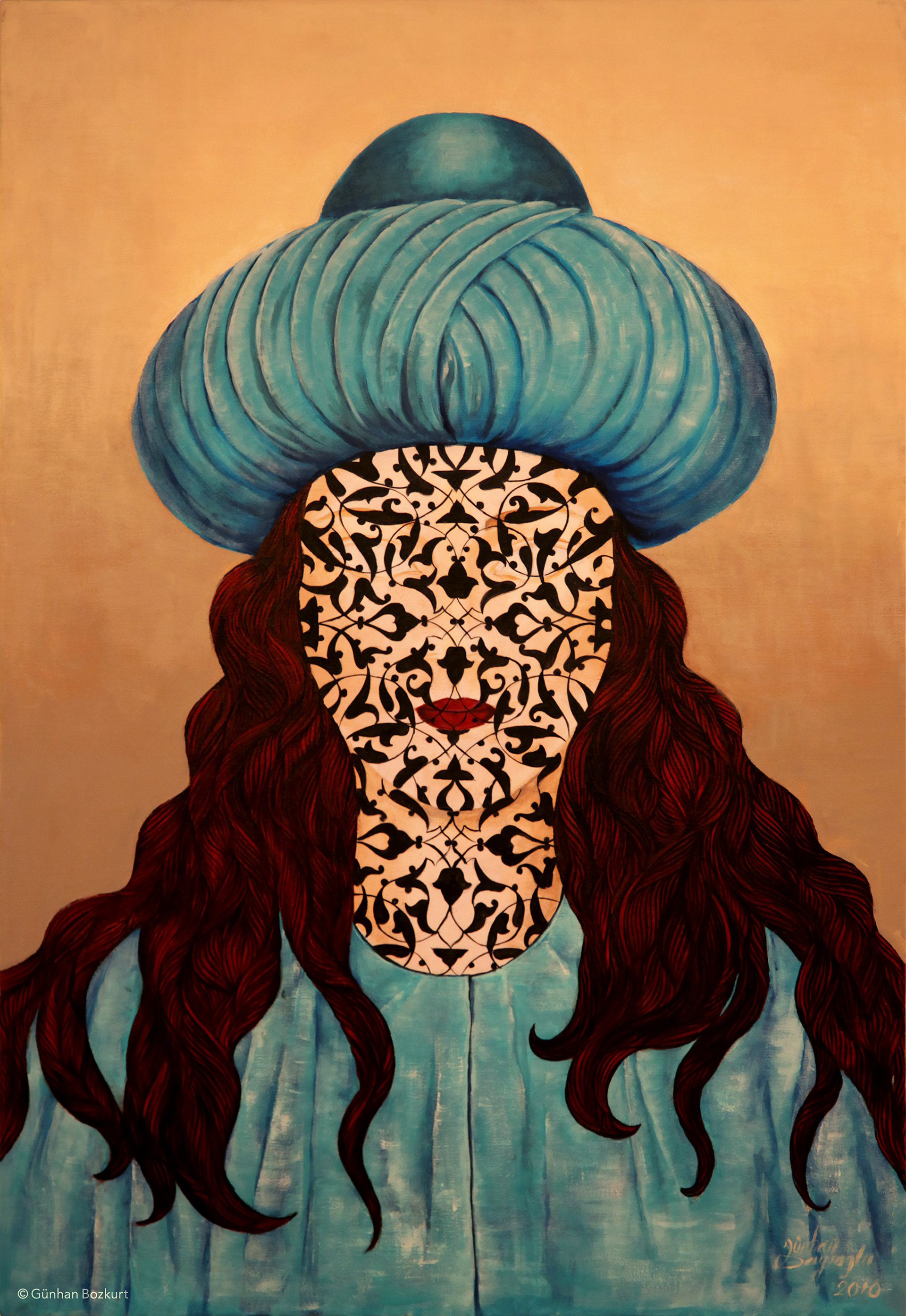 Turquoise Sultan / acrylic and gold on canvas, 60 x 90 cm