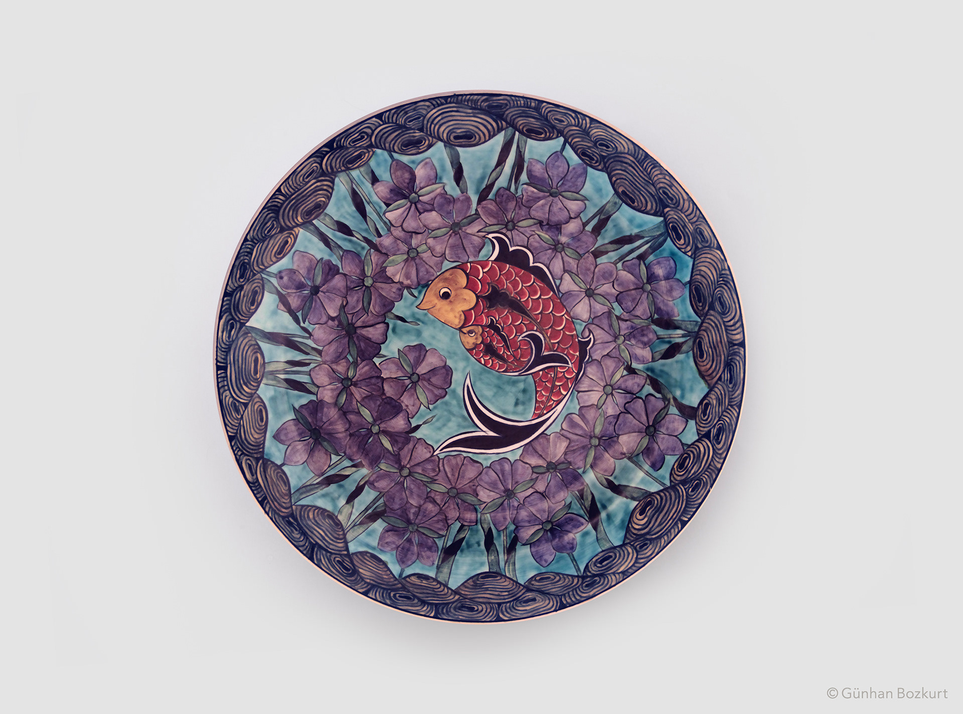 Mother and Daughter Among the Irises / ceramic plate, Ø 40 cm