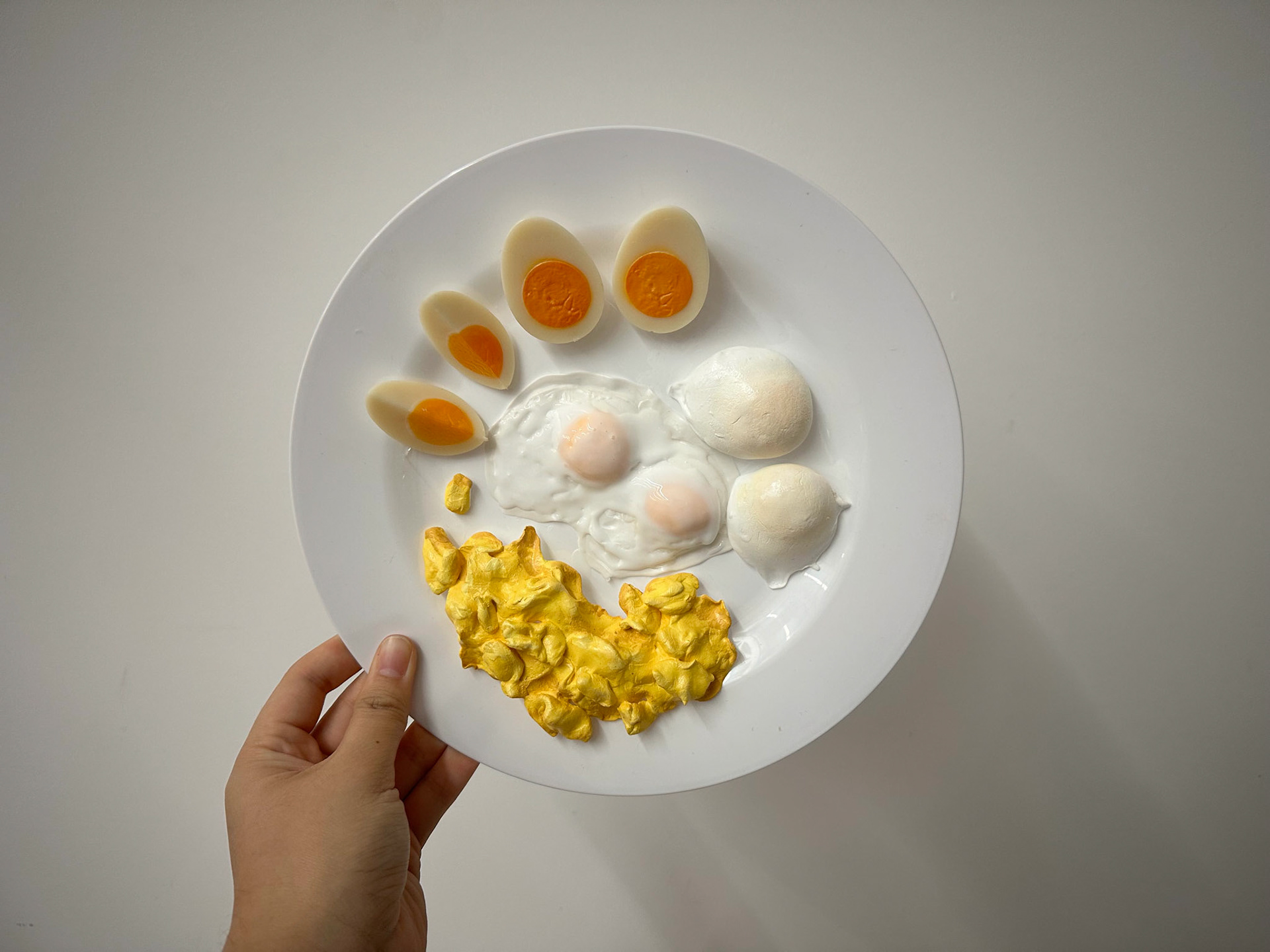 Fake eggs! All but the hard boiled fabricated by me