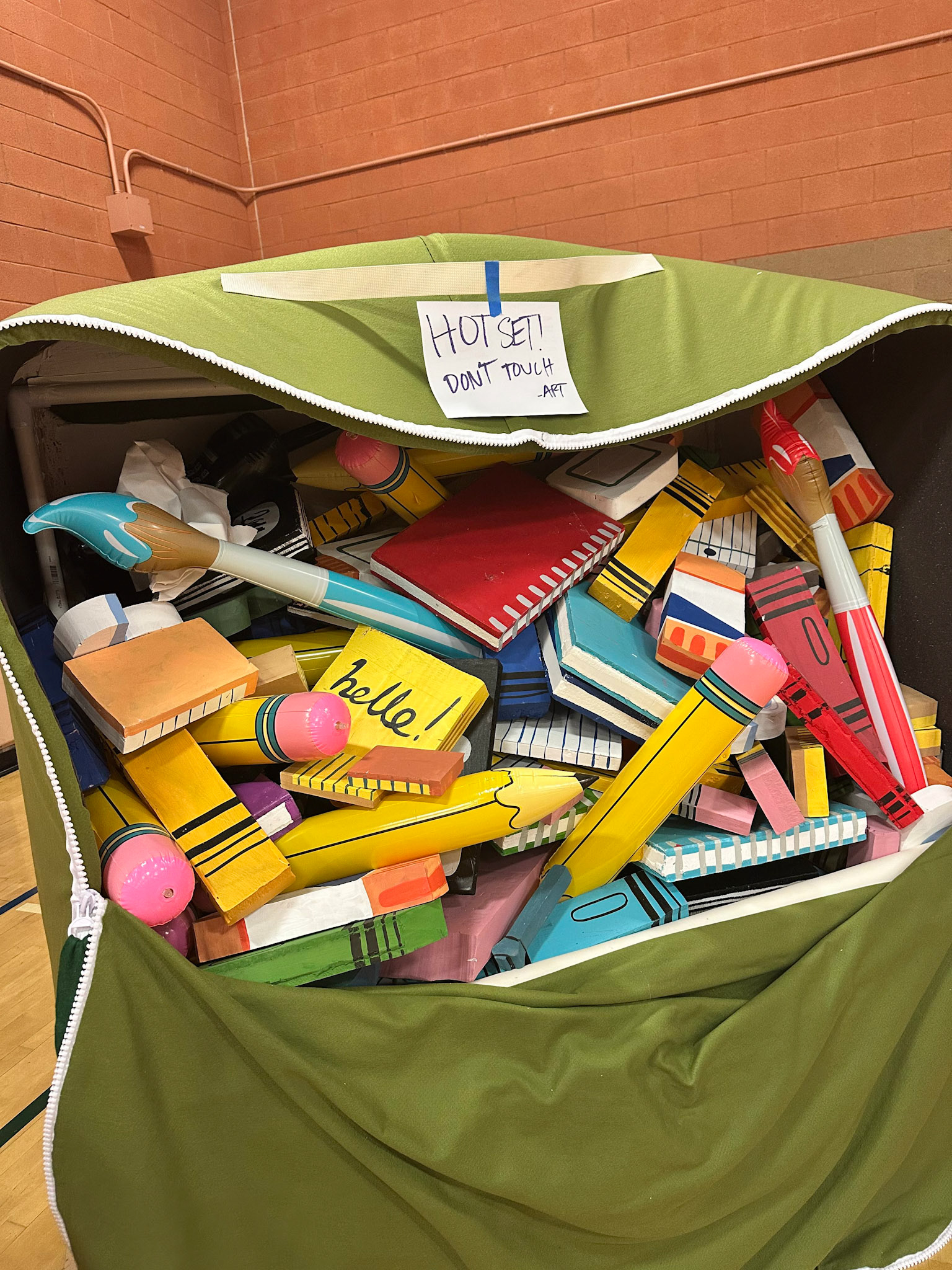 Giant foam construction of school supplies