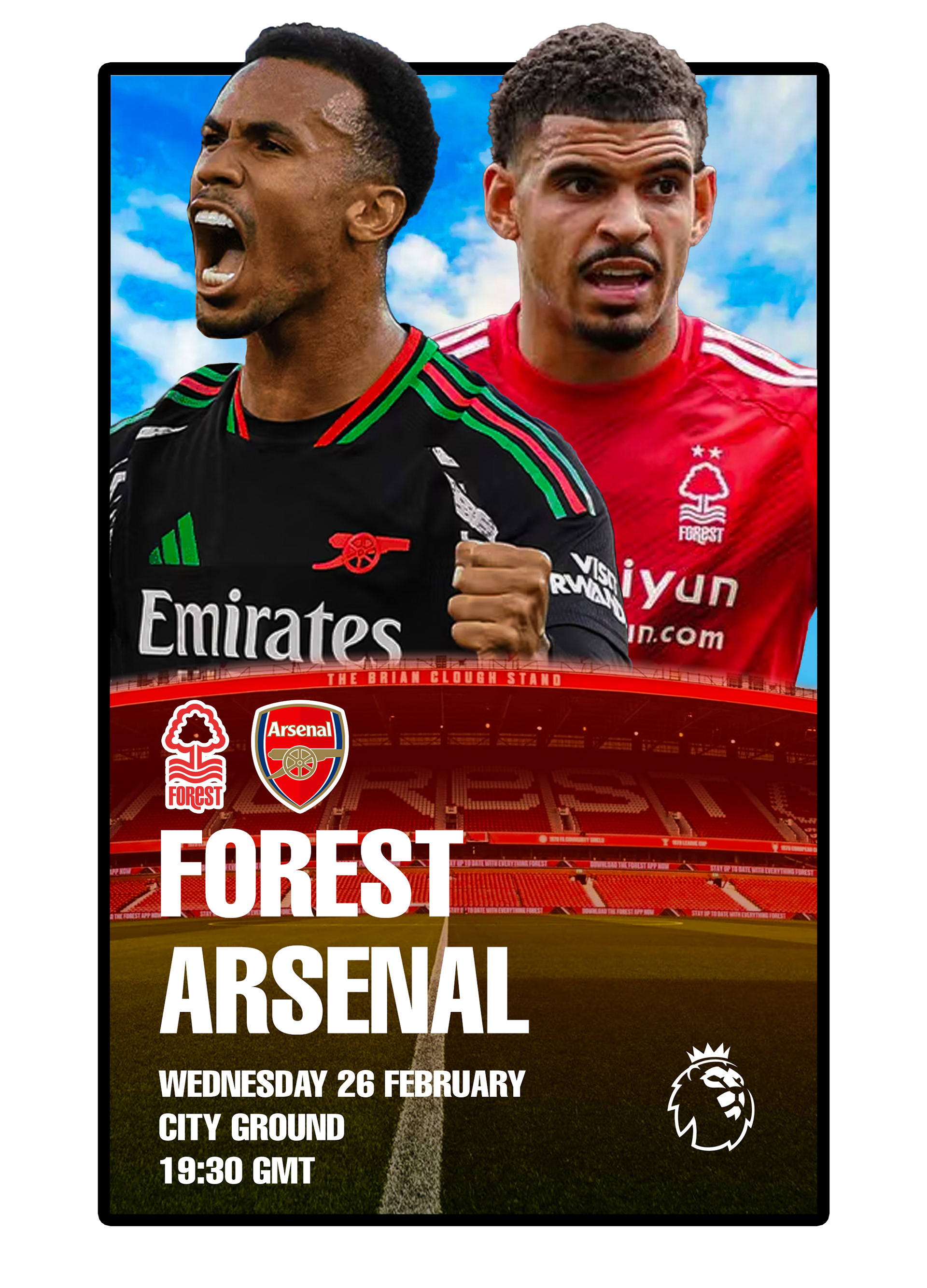 A mock-up of a Premier League Matchday Graphic. February 22nd, 2025