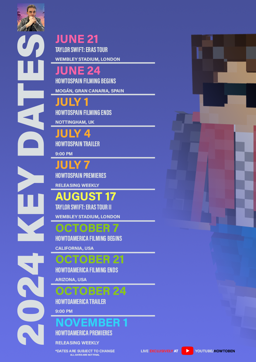 A Youtube Content Schedule created to plan for the Summer and Fall of 24': March 18th, 2024