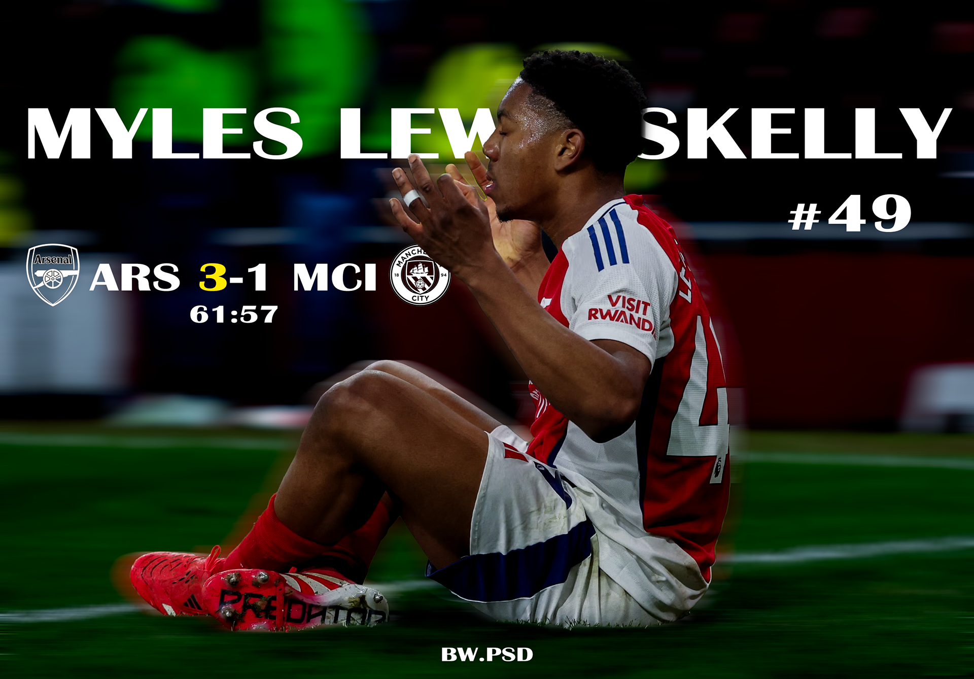 An edit made for Arsenal player: Myles Lewis-Skelly after his iconic celebration during ARS 5-1 MCI. February 10th, 2025