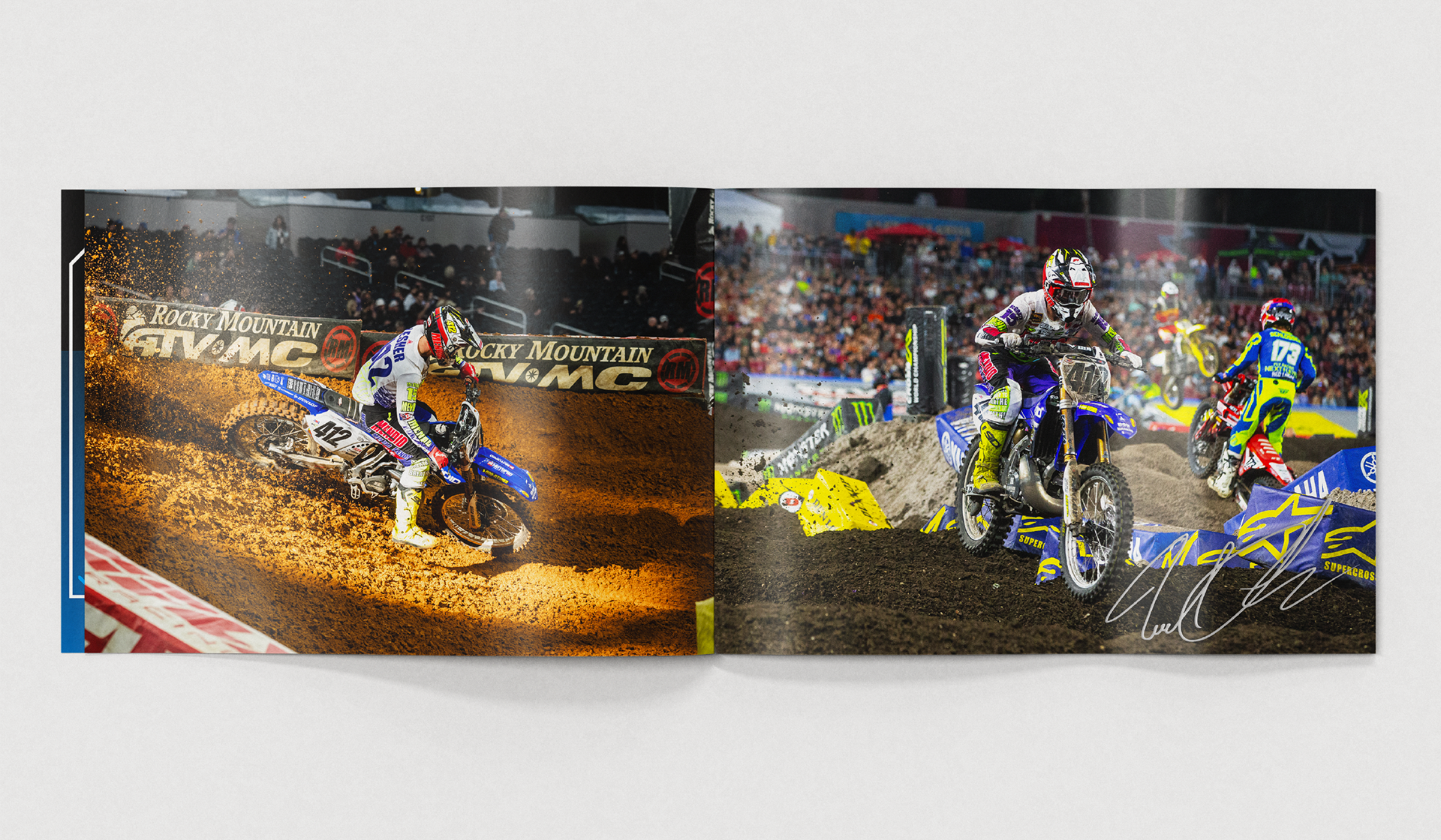 Jared Lesher Supercross racing photography featuring number 412 competing on track as part of his sponsorship proposal presentation.