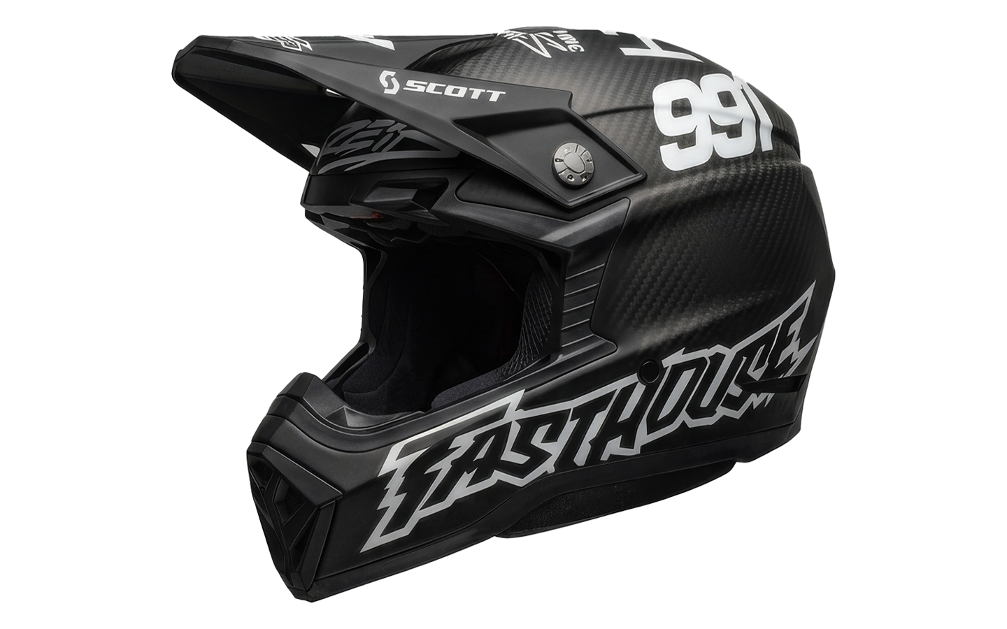 Custom motocross helmet branding project featuring athlete identity development, sponsor logo placement, helmet design renderings, and photography of the completed helmet showcasing the final painted graphics.