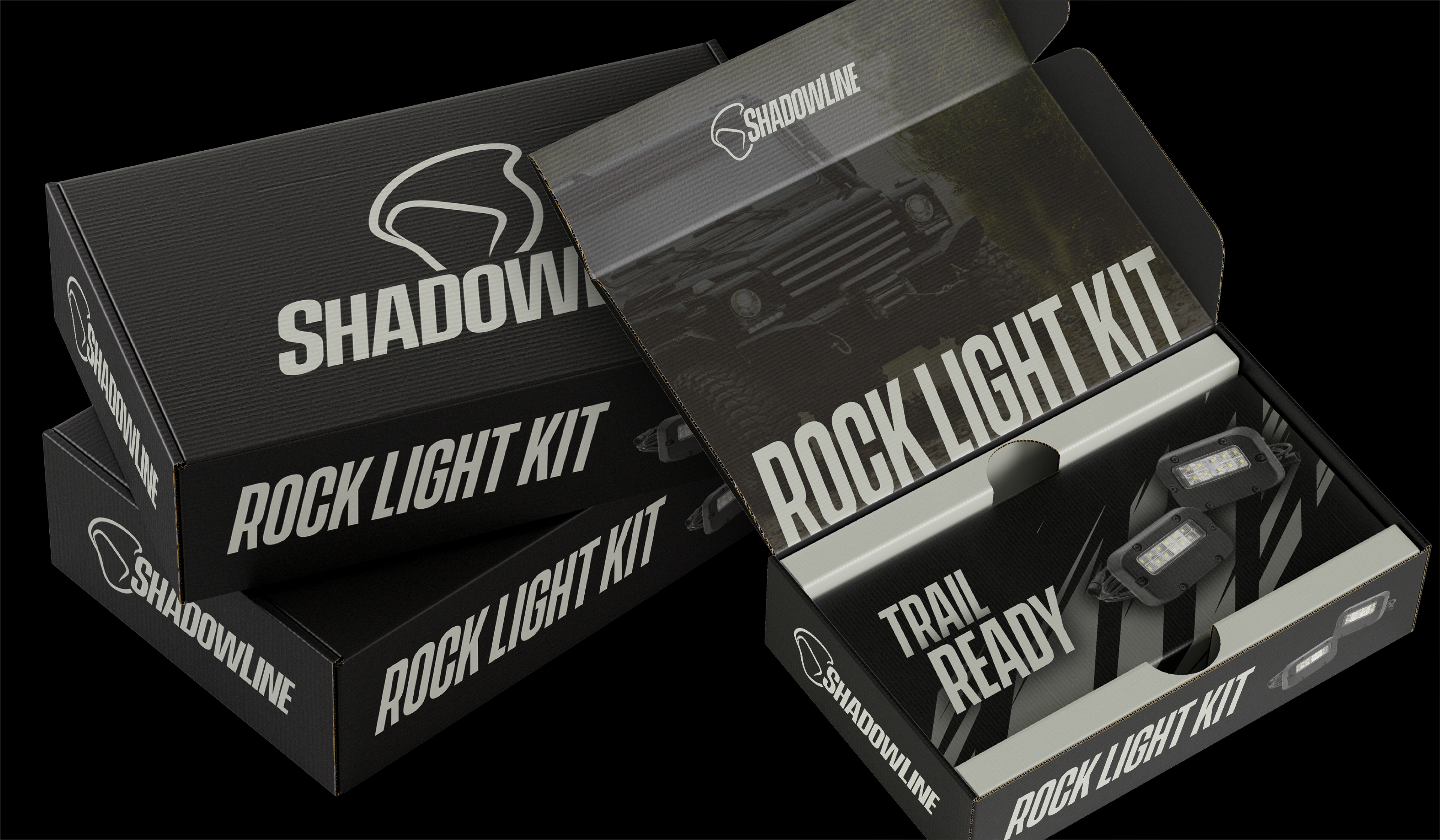 Brand identity kit for an off-road accessories company featuring logo design, typography, color palette, and branding guidelines.