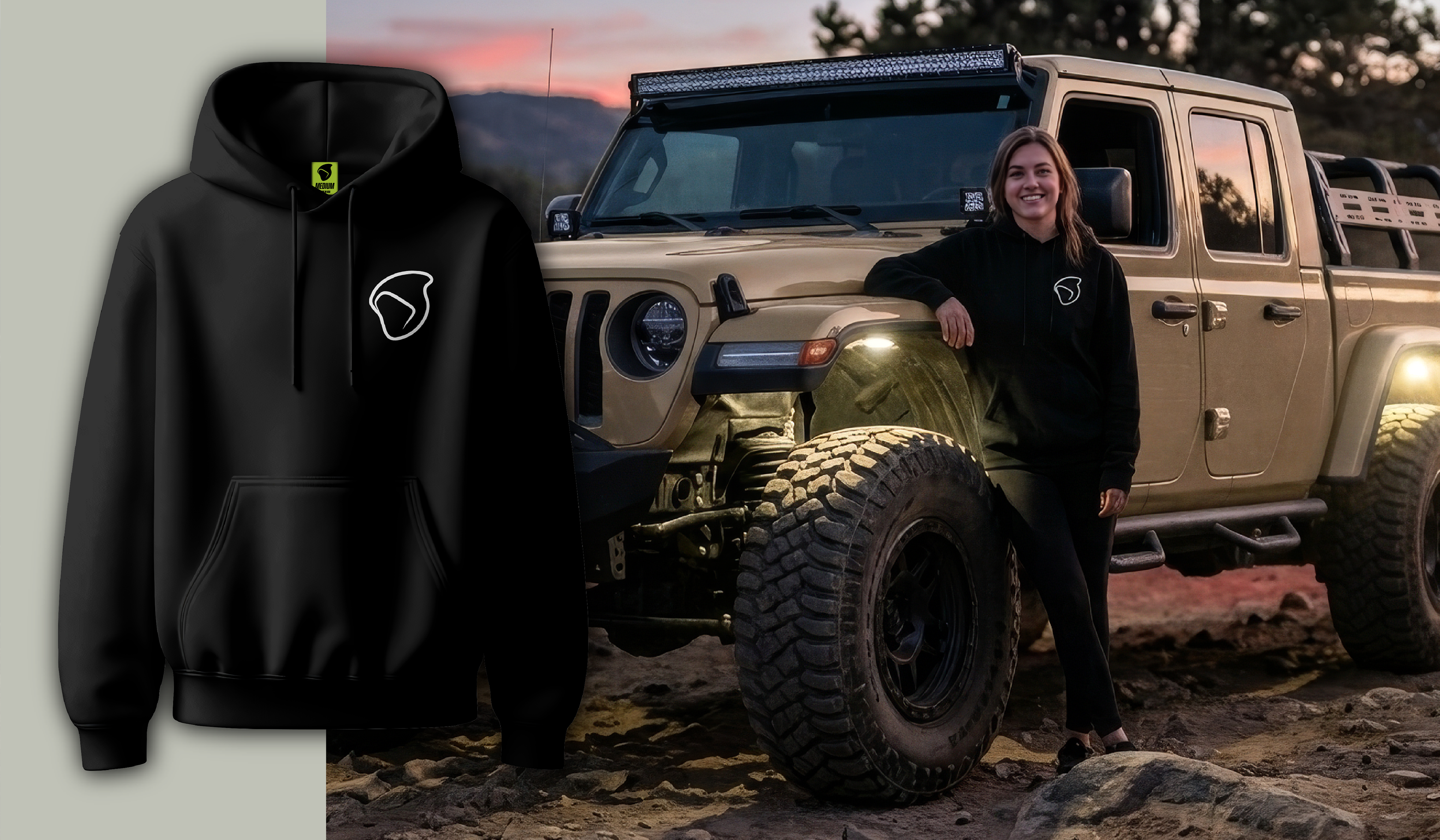 Brand identity kit for an off-road accessories company featuring logo design, typography, color palette, and branding guidelines.