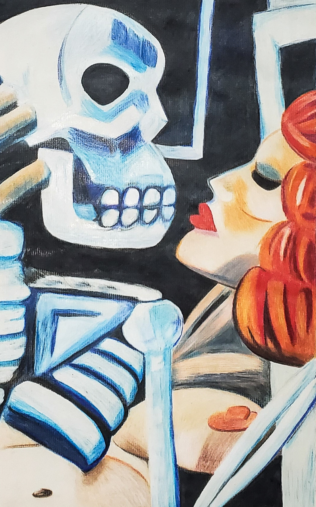 Magnified Art of "Frank Romero. Back Seat Dodge, Homage to Keinholtz. 1991." Colored Pencil on bristol