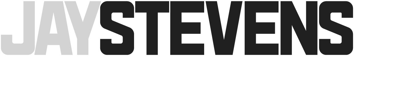 logo with tall type, "JAY" in light gray, "STEVENS" in black
