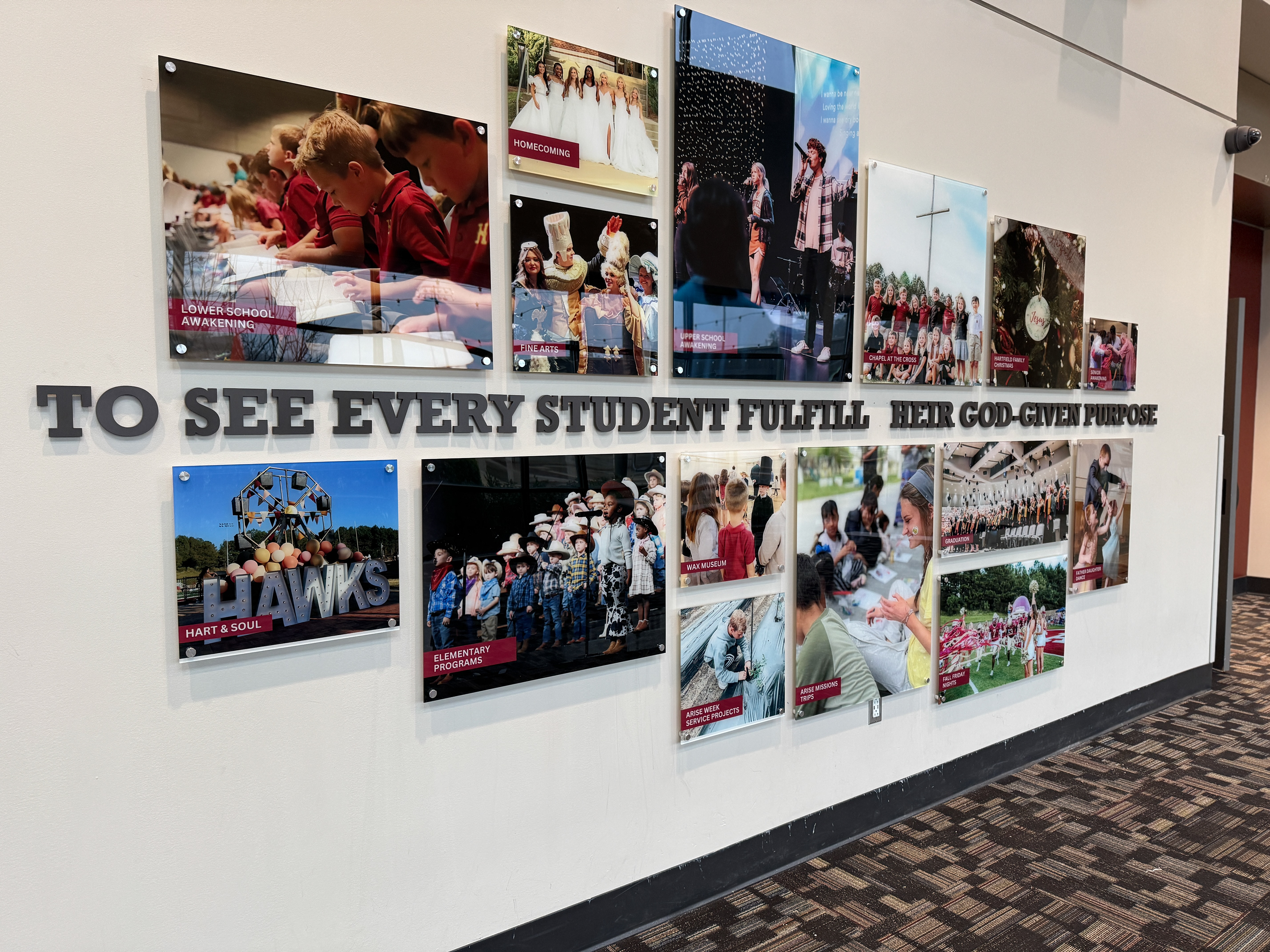 Concept, Design, Execution. Hartfield Academy has many traditions that make it special, but at the core of each is the vision. (There was a problem with the letter "T" in "Their" at the time of photo.)