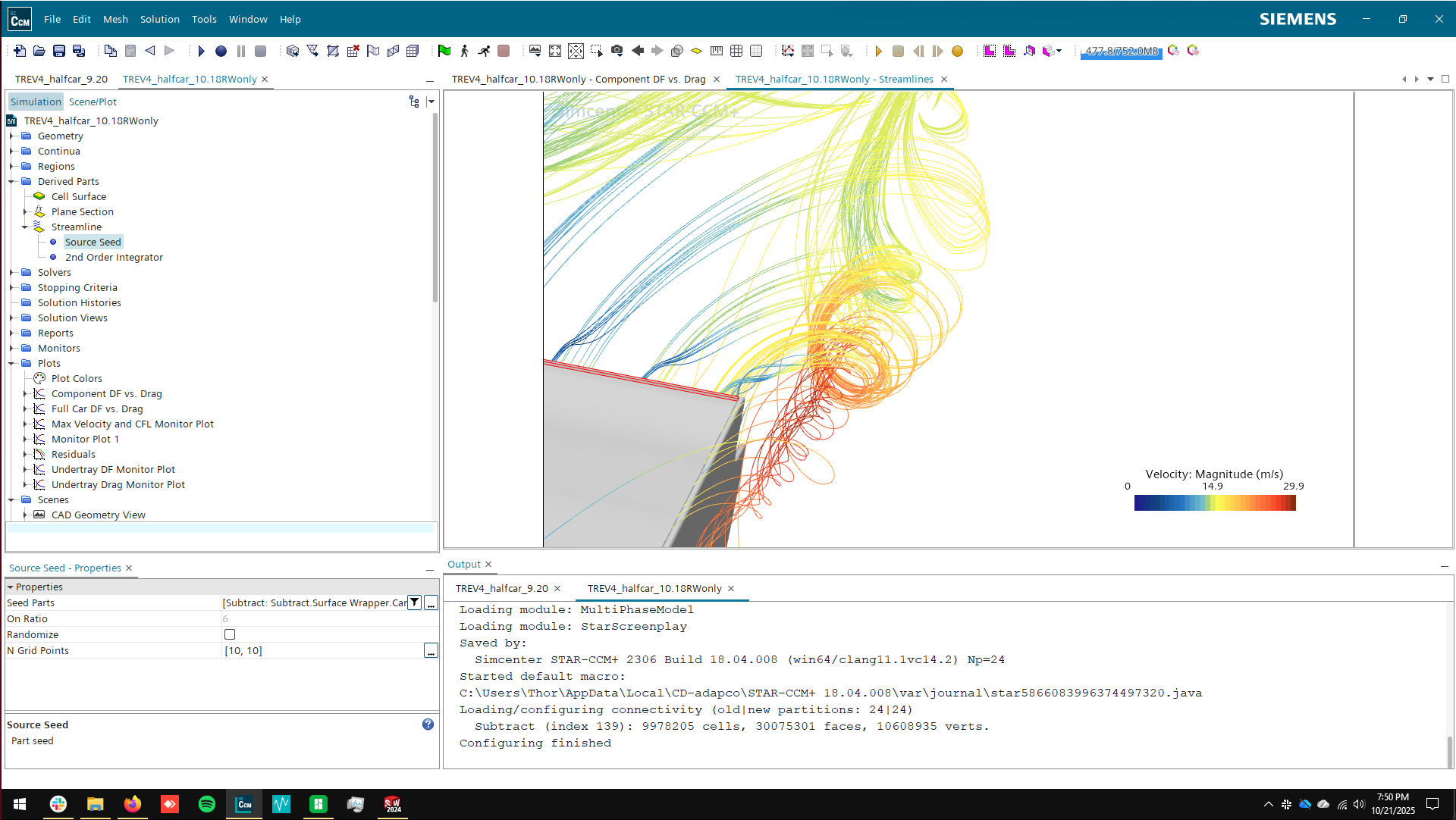 Rear Wing Stream Line Zoomed on Vortex