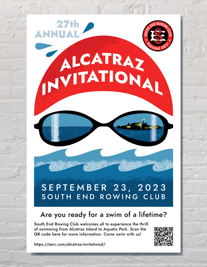 Poster of swimmer for Alcatraz Invitational