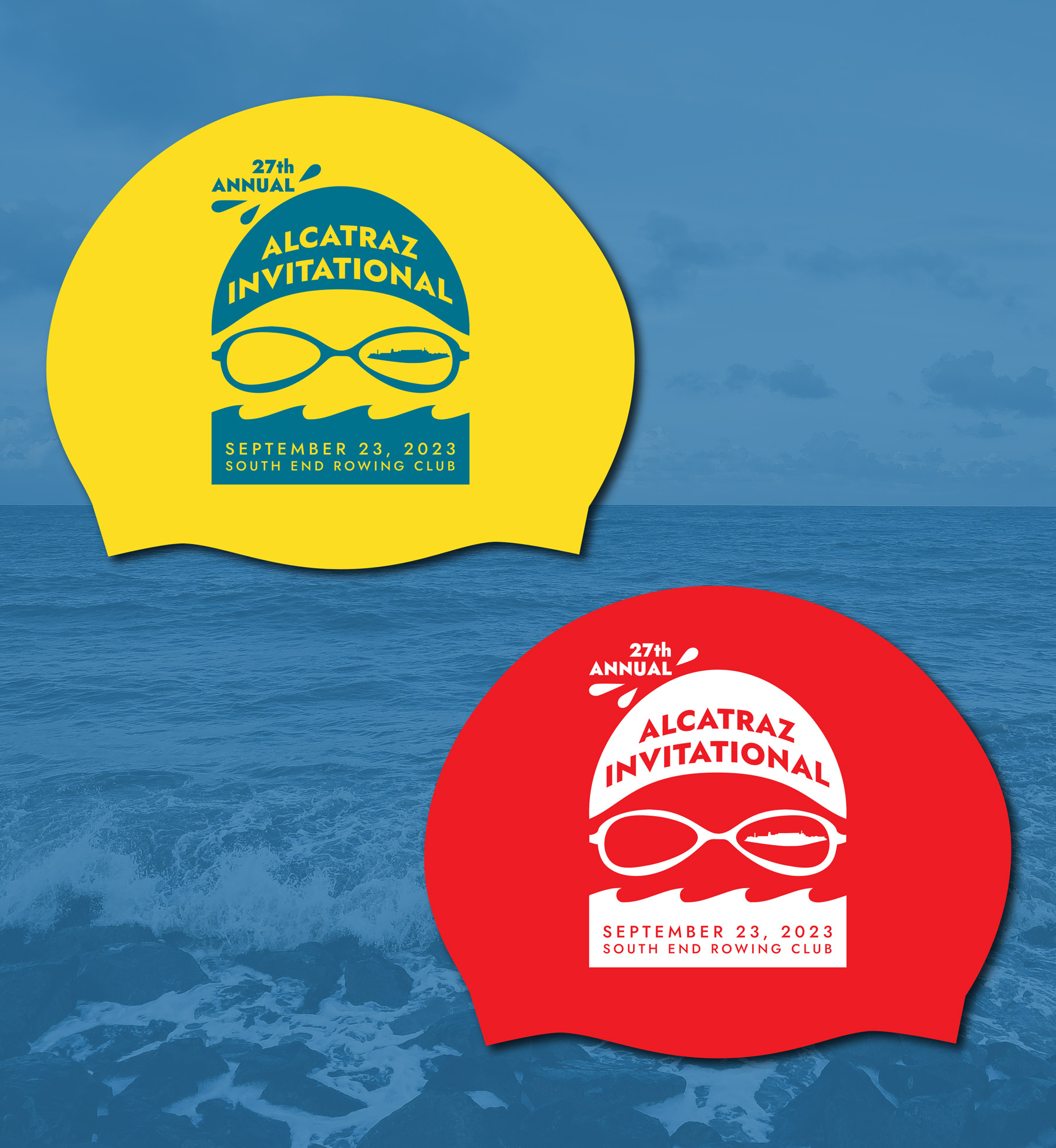 Swim Caps with Alcatraz Invitational Logo