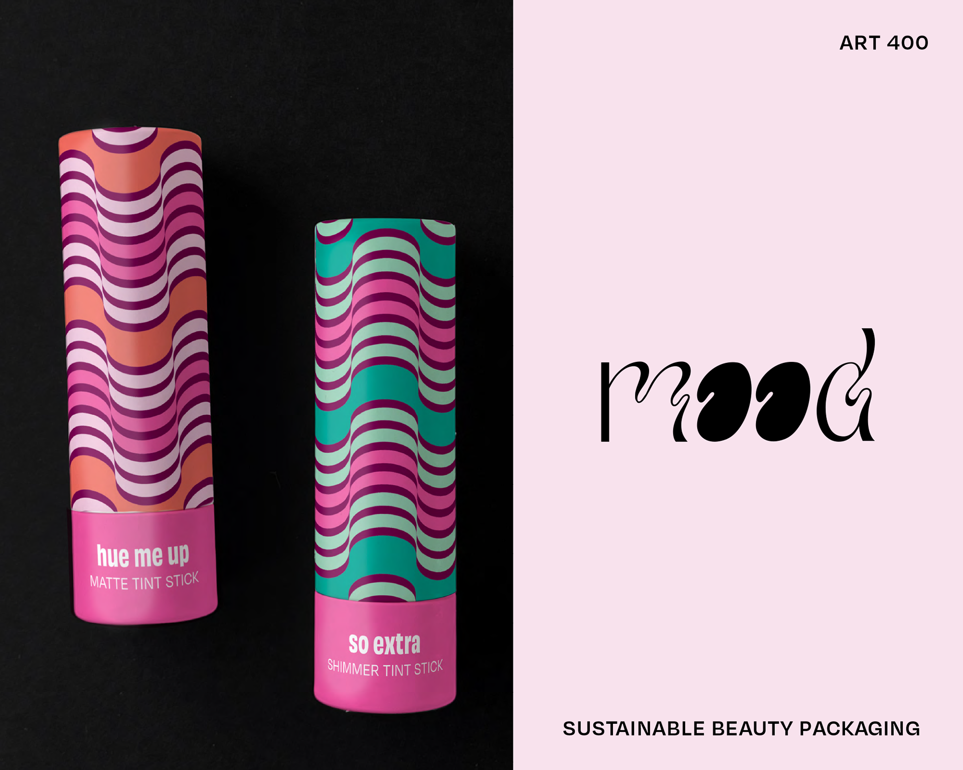 image of Mood logo and sustainable packaging, student work by Celeste Gonzalez