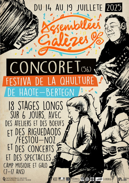 Affiche, édition 2025 des Assembllées Galèzes   Encre de Chine, mis en page et typographie par Julien Cornic,  2025