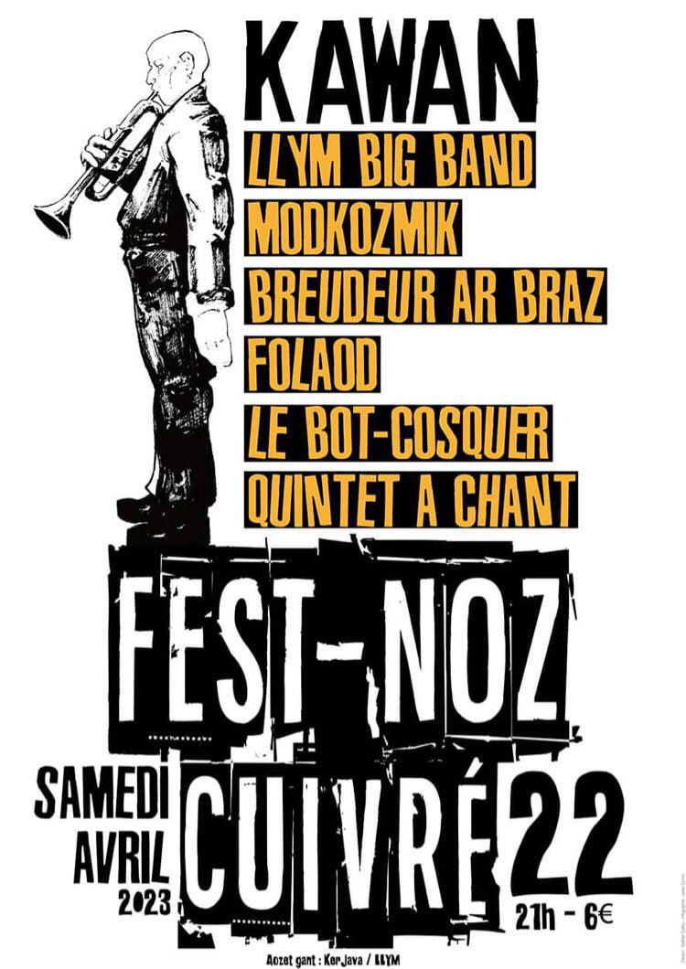 Affiche Fest Noz Cuivré 2023   Encre de Chine, typographie et mise en page par Julien Cornic,