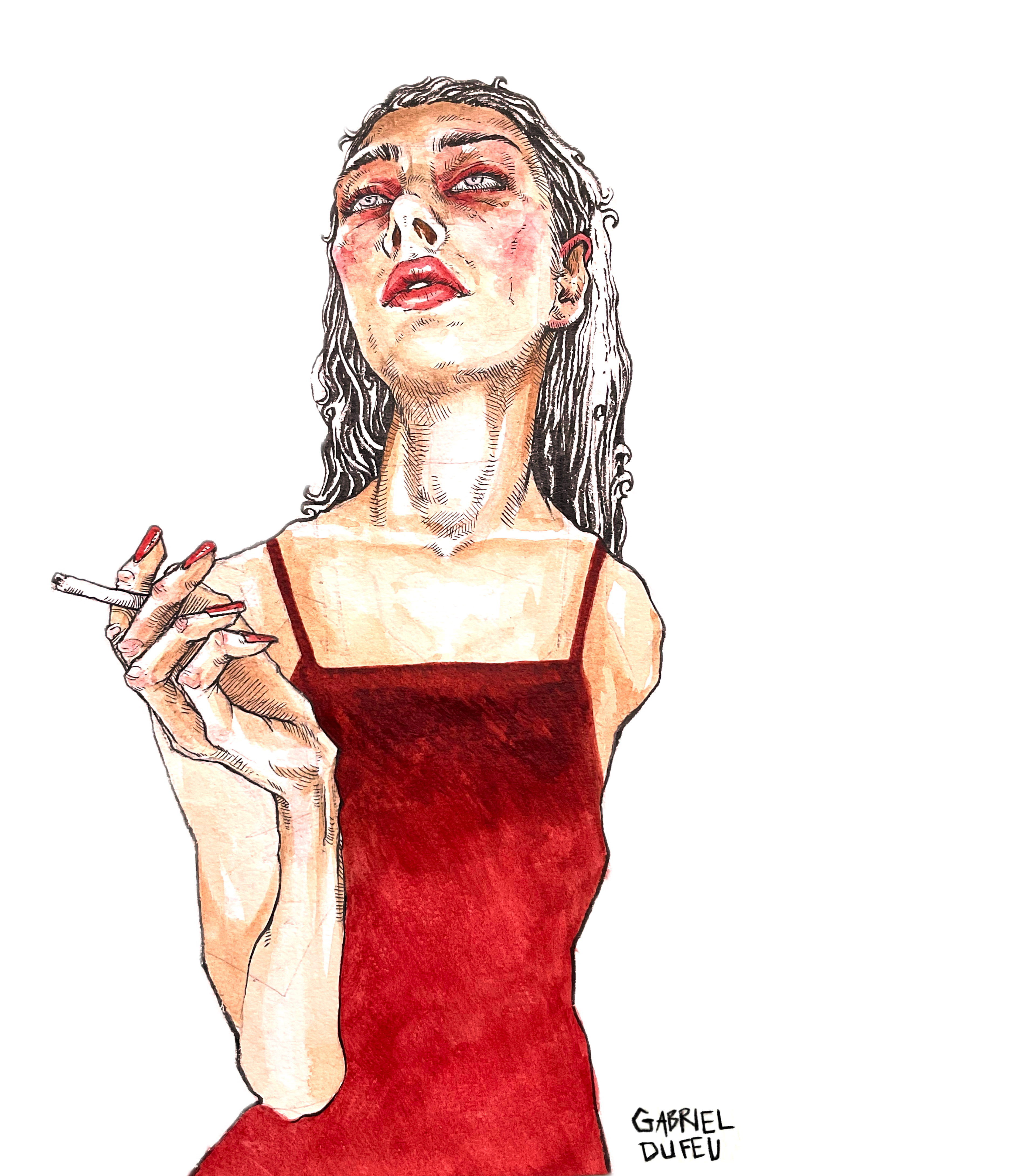 Elle   Projet personnel,  Aquarelle et encre de Chine,  2025