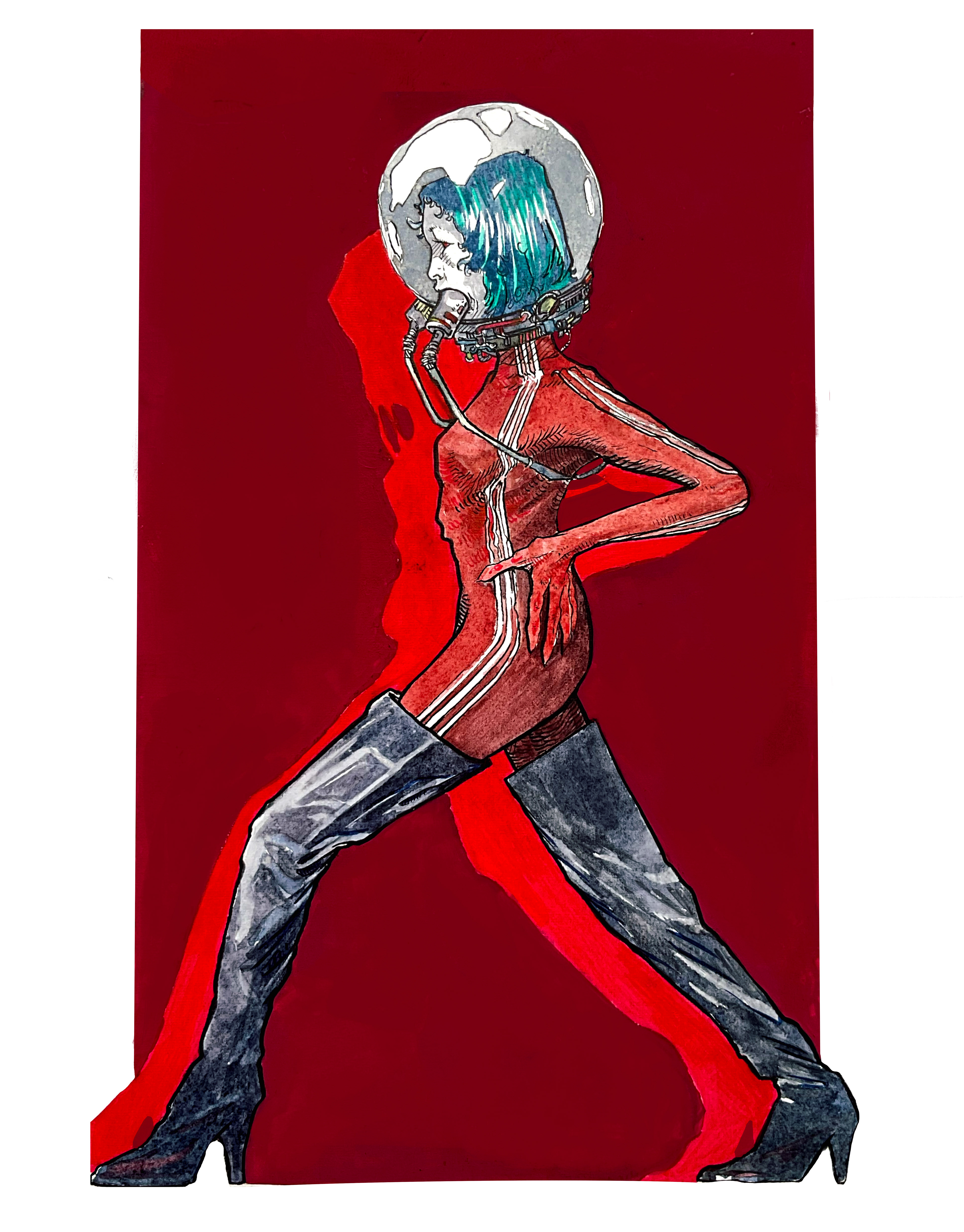 SF  Projet personnel,  Aquarelle, gouache, et encre de Chine,  2025