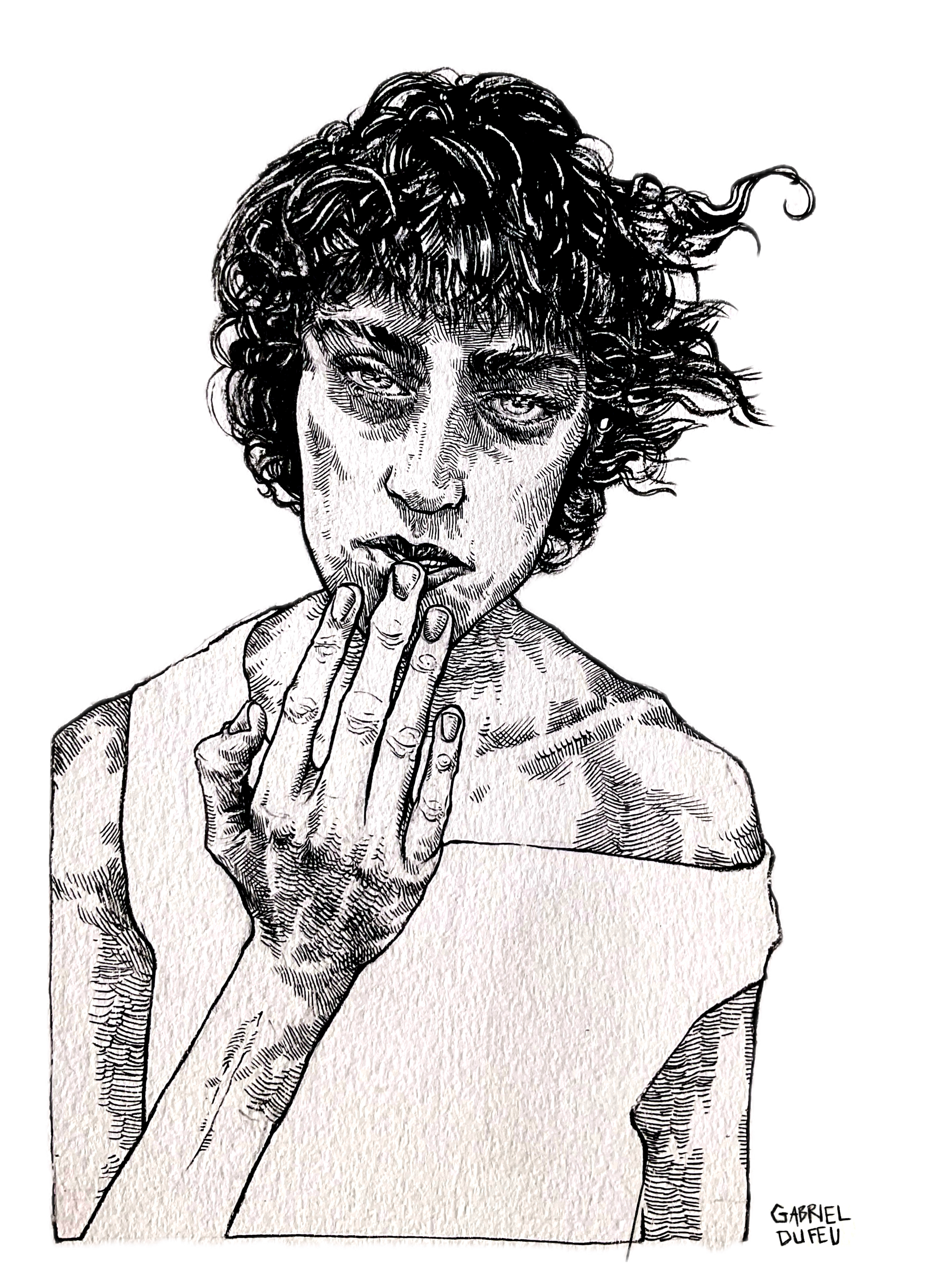 Amber- D’un portrait photo de @notiondepassage  Projet personnel,  Encre de Chine,  2025