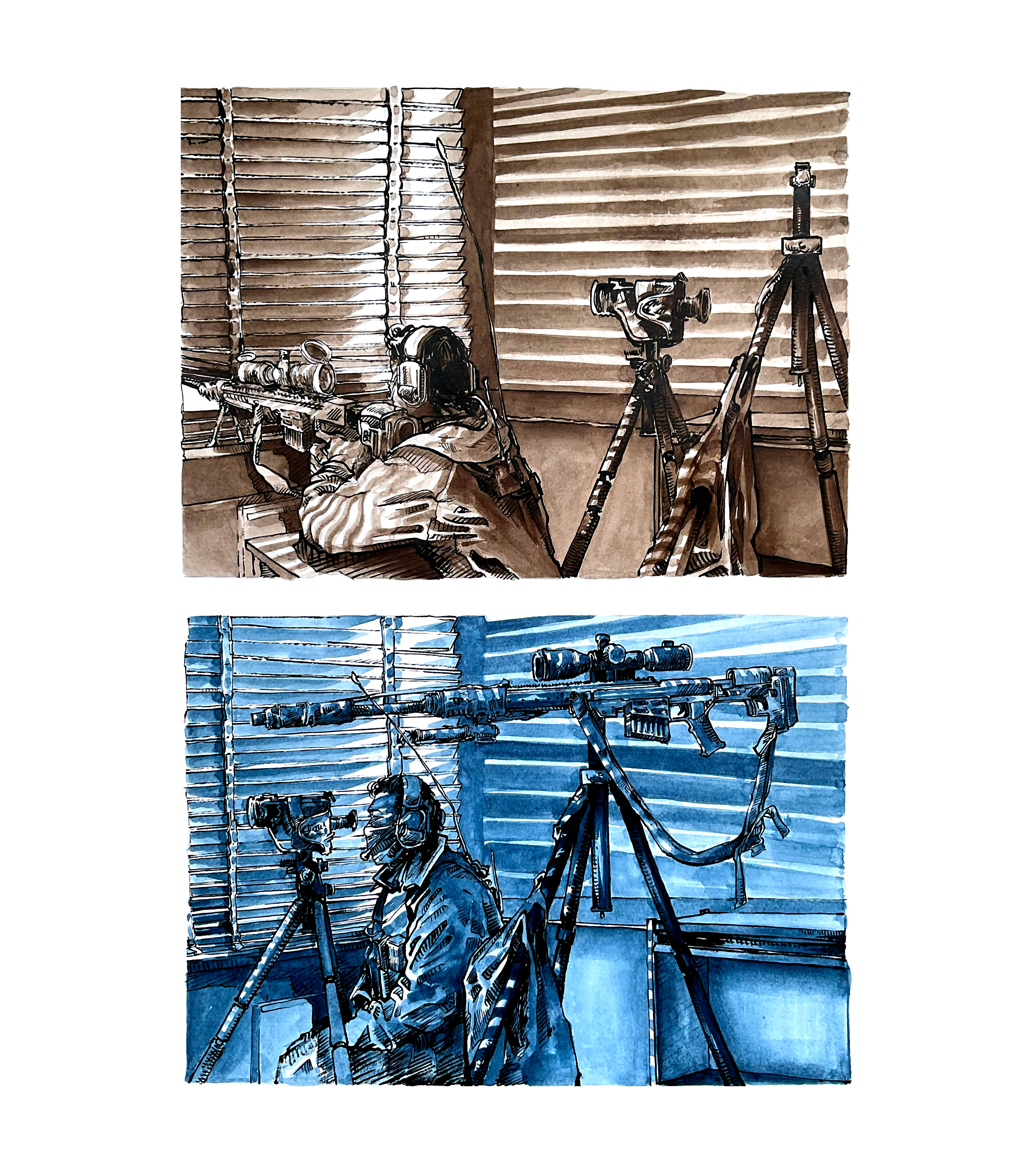 Jour et Nuit  Projet d’études,  Encres de couleur et encre de Chine,  2025