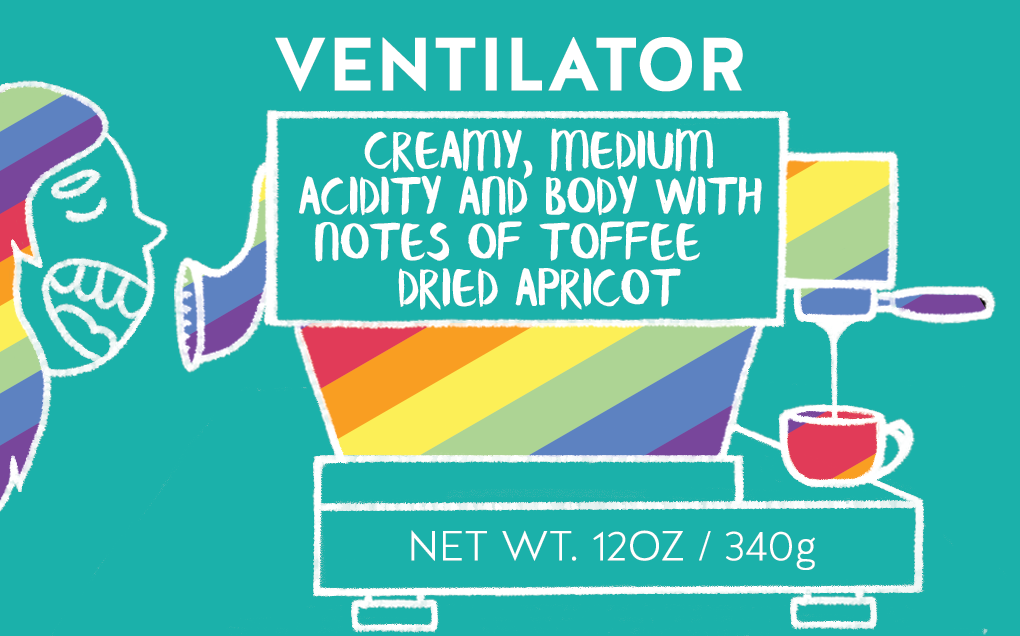 This was a concept for the house blend Ventilator, drawing on the shop's philosophy: come here to vent and enjoy good coffee.
