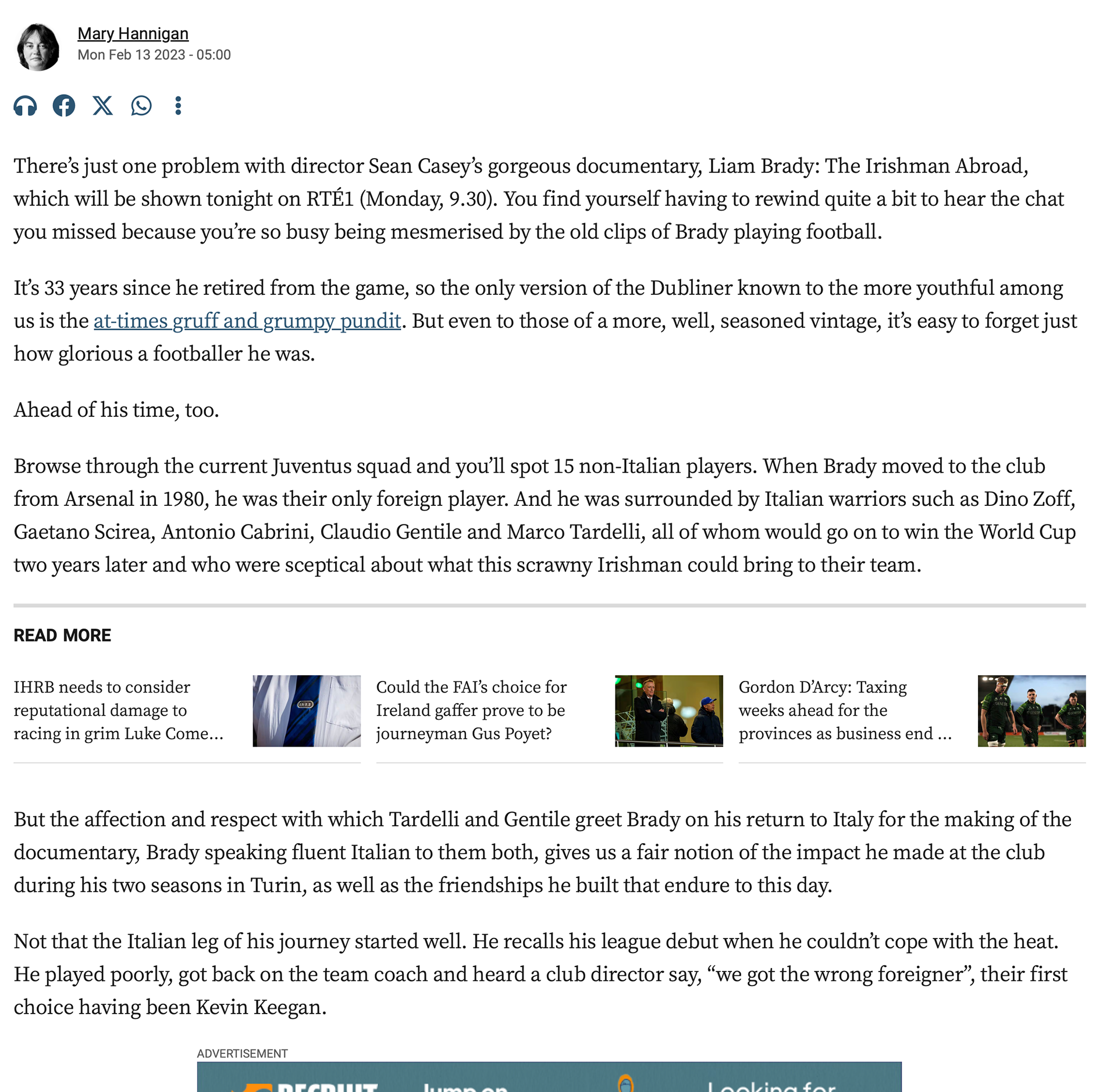 The Irish Times / Liam Brady