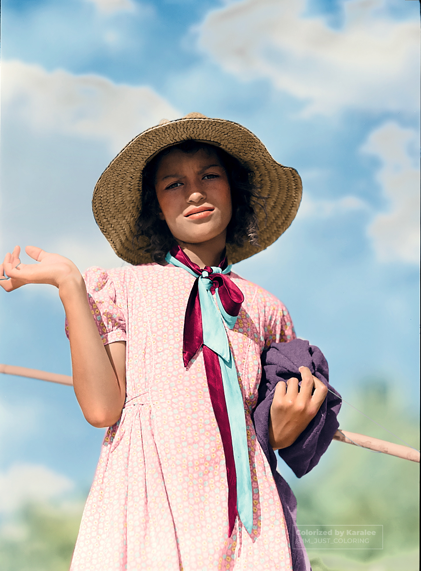 "Melrose, Natchitoches Parish, Louisiana. Daughter of mulatto family returning home after fishing in the Cane River" c. 1940  Original image from @librarycongress