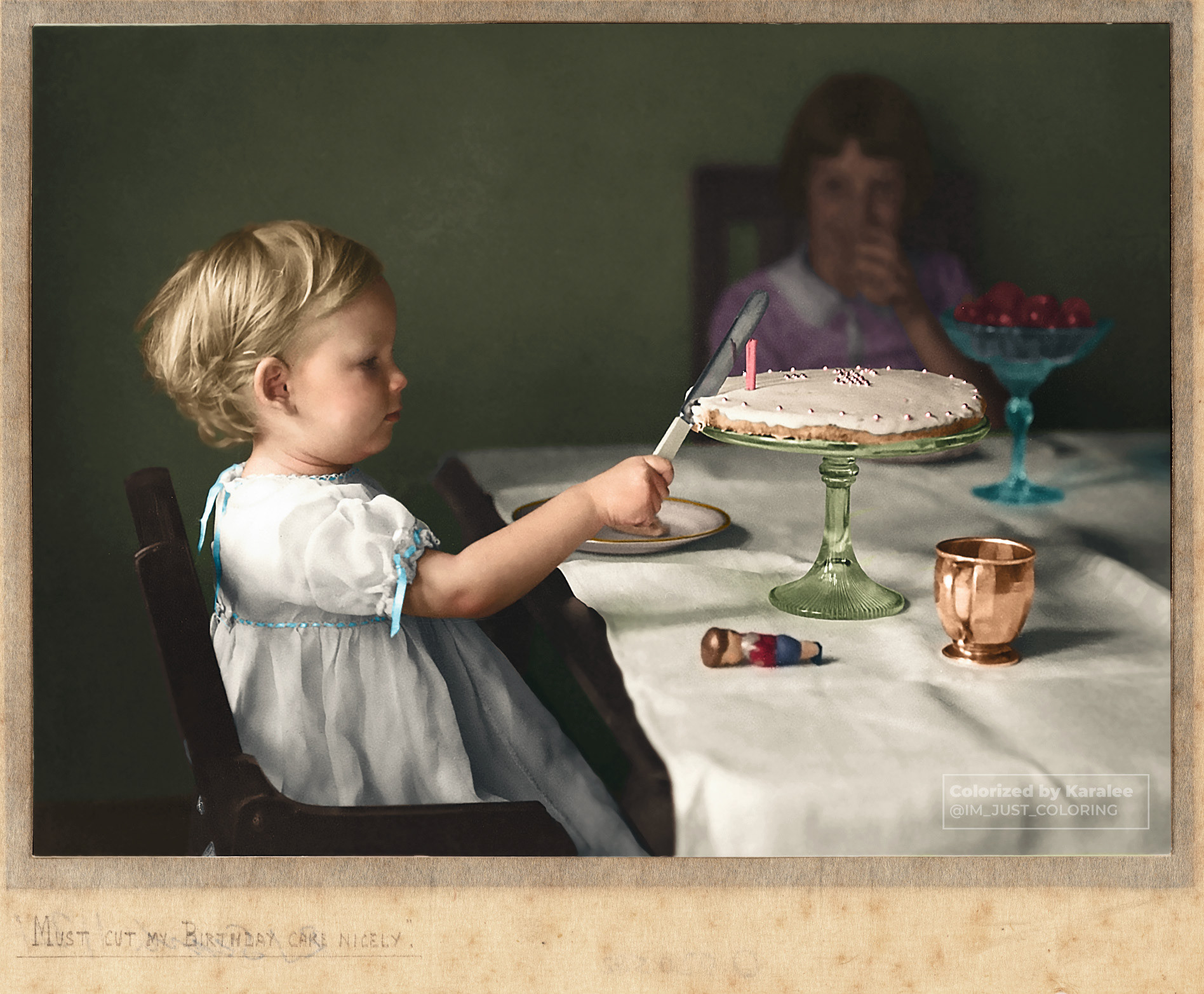 “Must cut my birthday cake nicely.” 📷 Roland Searle, c. 1930,  Original image from @te_papa, (O.020582)