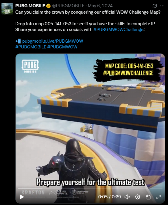 With the push toward player generated in-game content, I came up with the idea to create a challenge map that players could compete on while also learning how they can create their own maps. I worked with the Video Production team to create the map and the promotional video. I then created promotional social posts around it.