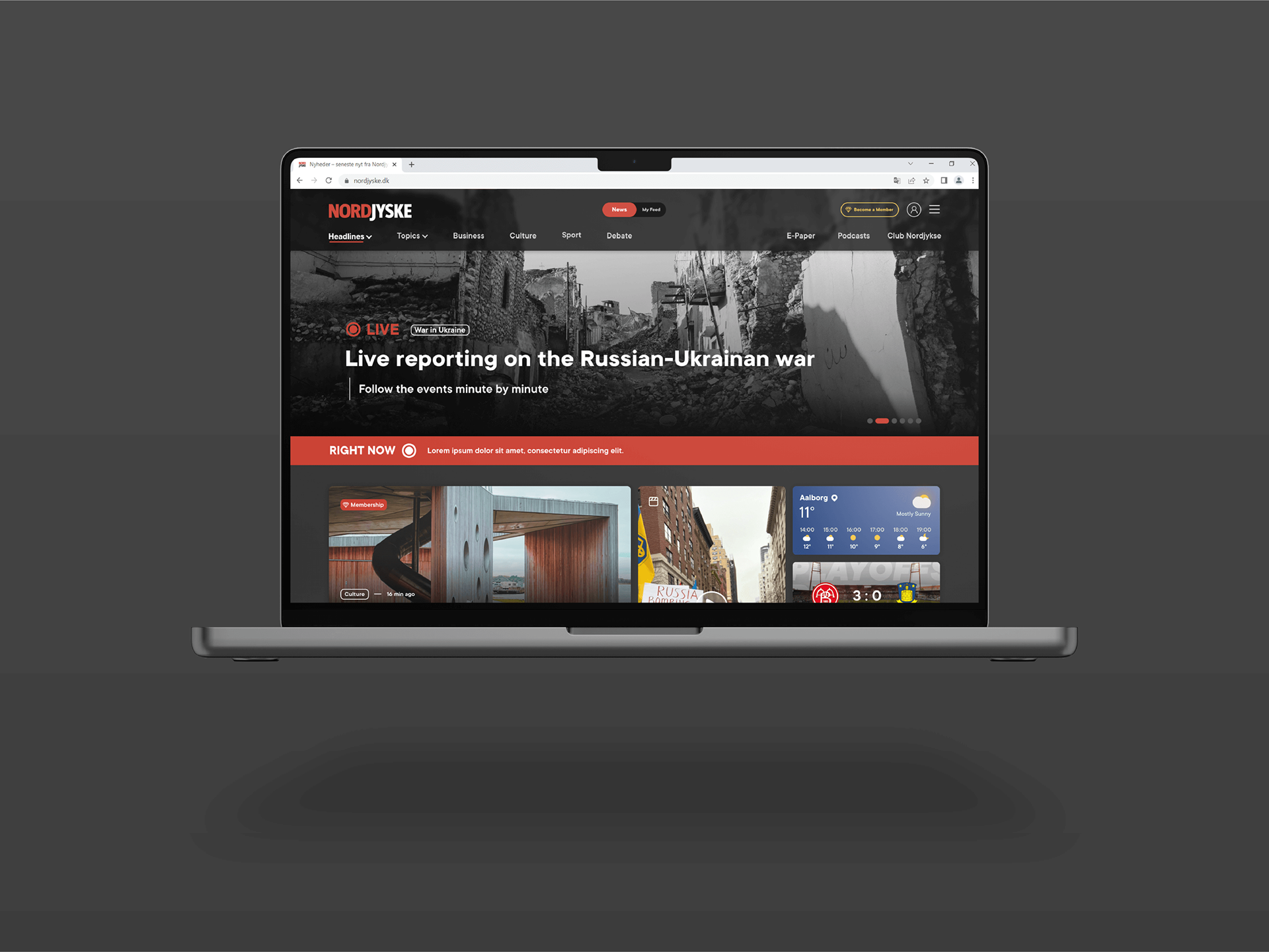 The landing page highlights the most recent events