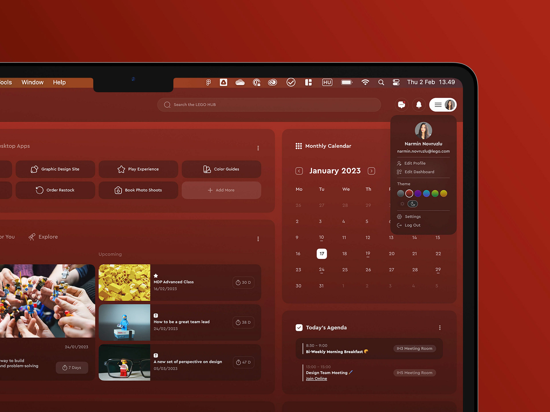 Access more than 10 different color themes in the profile menu