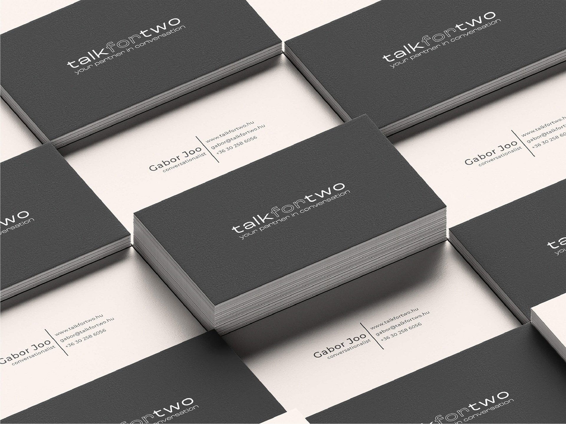 Sleek and elegant business cards, promoting his business