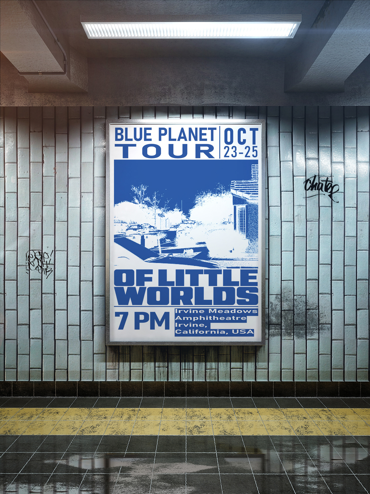 Of Little Worlds tour poster. 24 in x 36 in. Photoshop, InDesign. September 2024 Poster for Of Little Worlds’ Blue Planet tour.