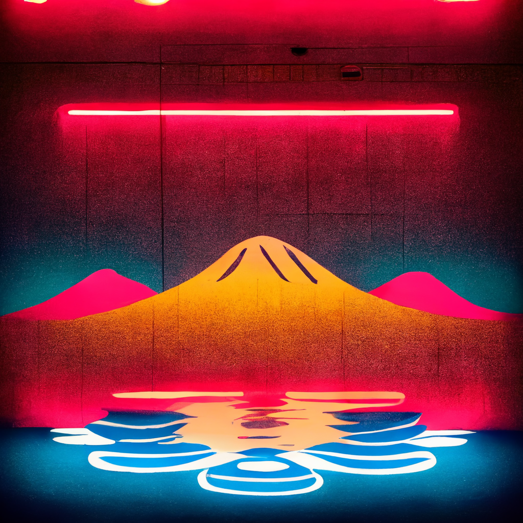 mt fuji in neon