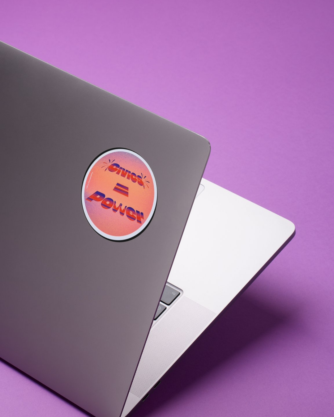 Civics Equals Power on the Back of a Laptop