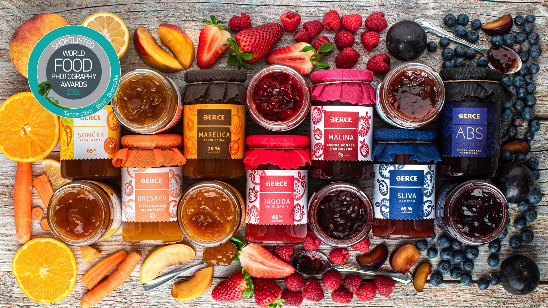 jams and fruits, arranged by color, shortlisted image for product photography