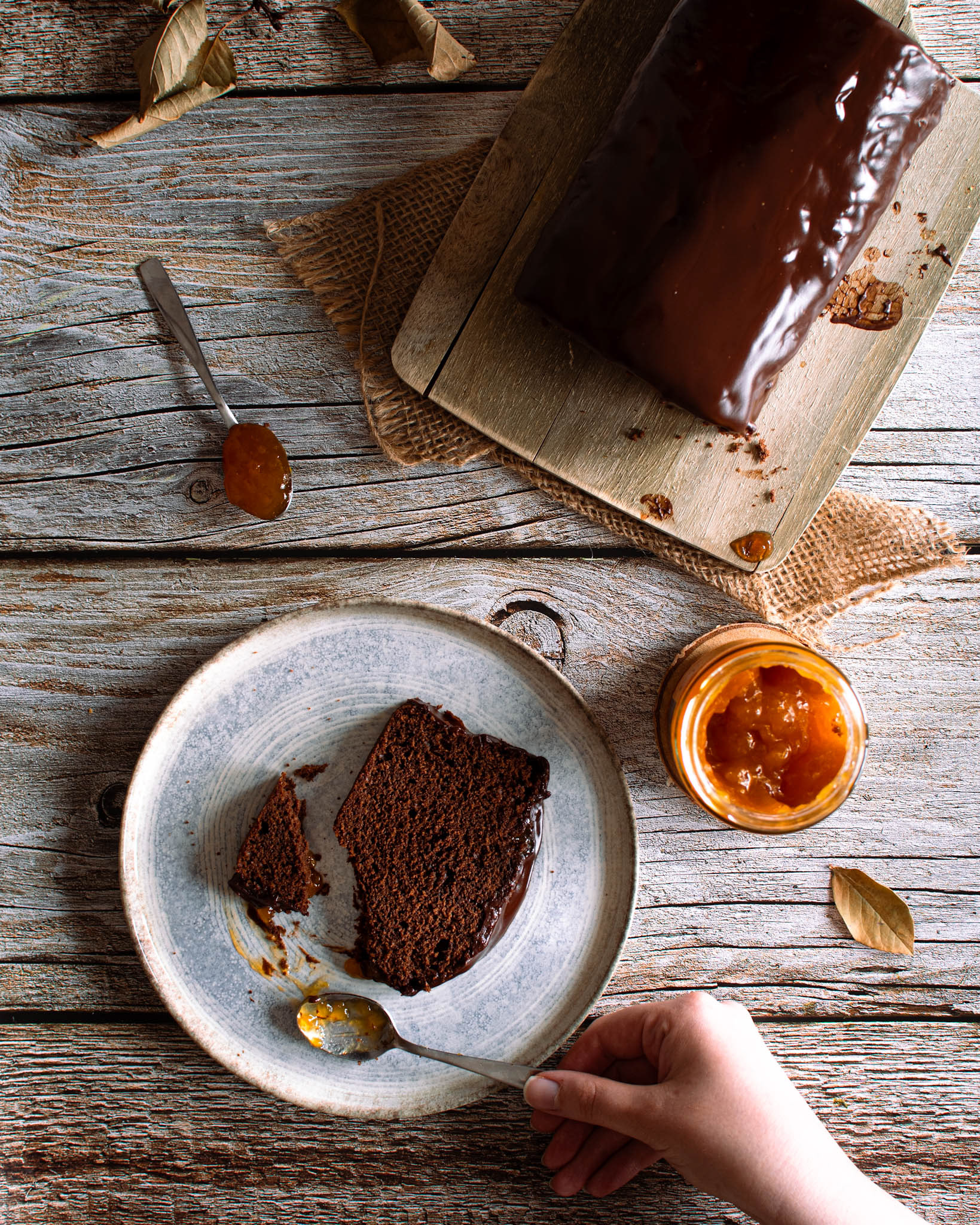 chocolate pound cake with apricot jam